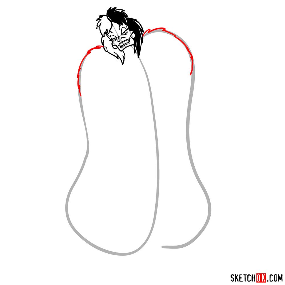 How to draw Cruella de Vil - step 07