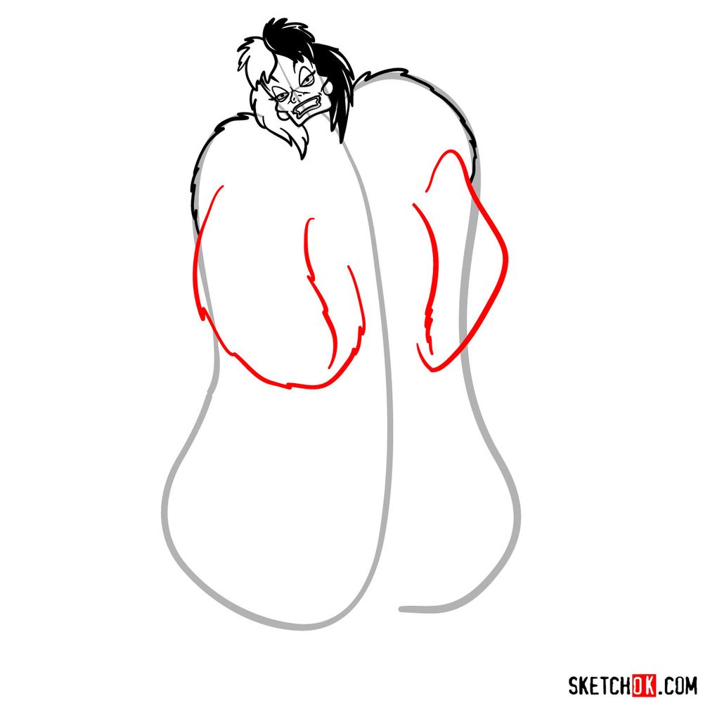 How to draw Cruella de Vil - step 08