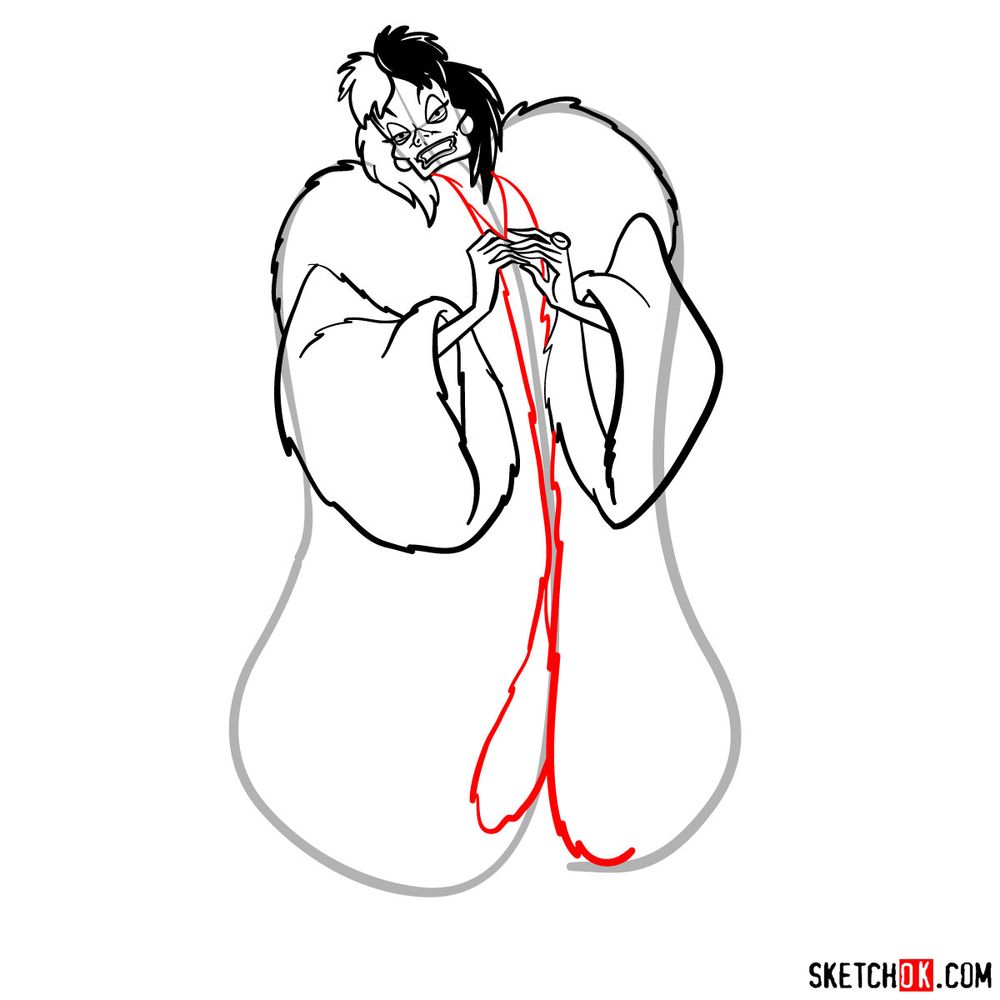 How to draw Cruella de Vil - step 12