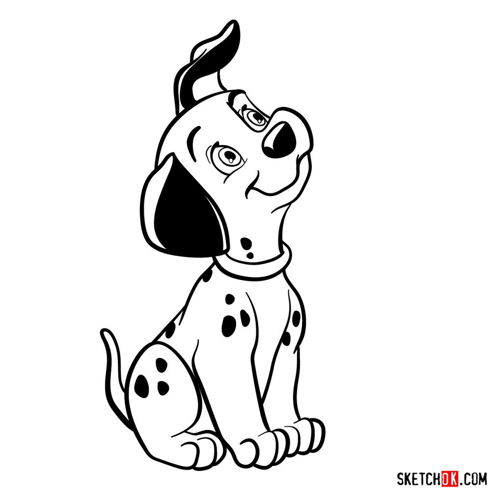 How to draw Lucky from 101 Dalmatians - Sketchok easy drawing guides