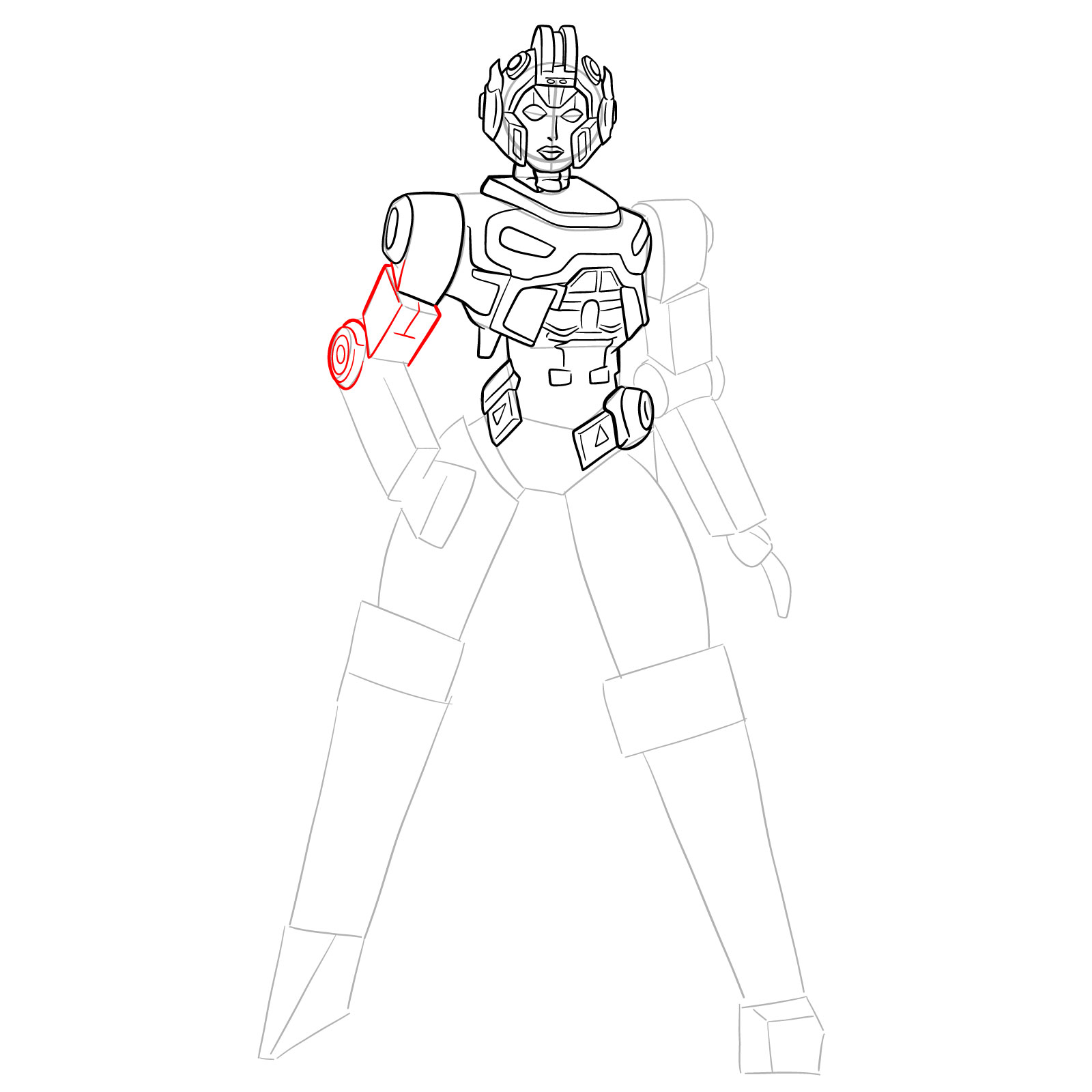 How to draw Arcee from Transformers Prime - step 21