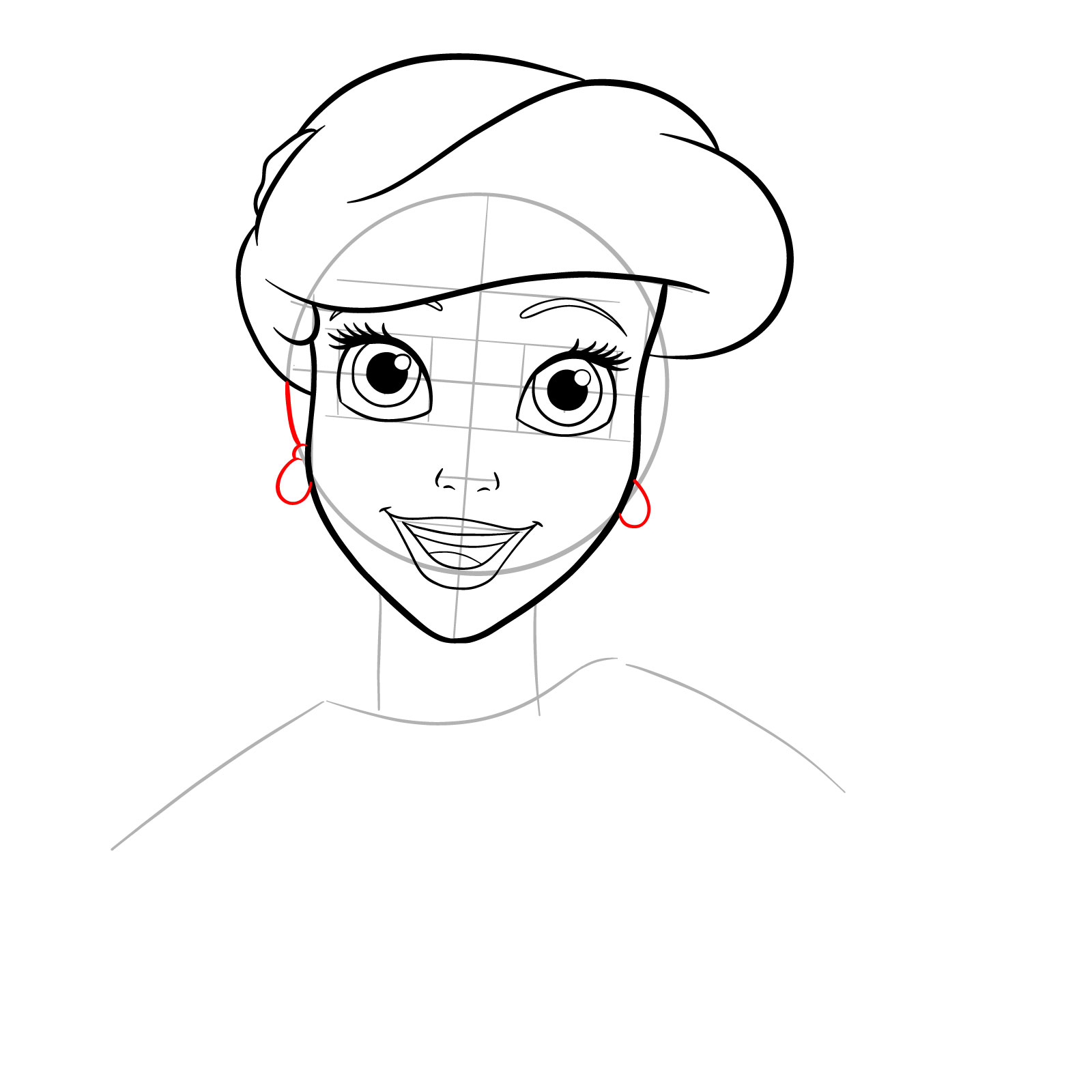 How to draw Ariel's face - The Little Mermaid - step 22
