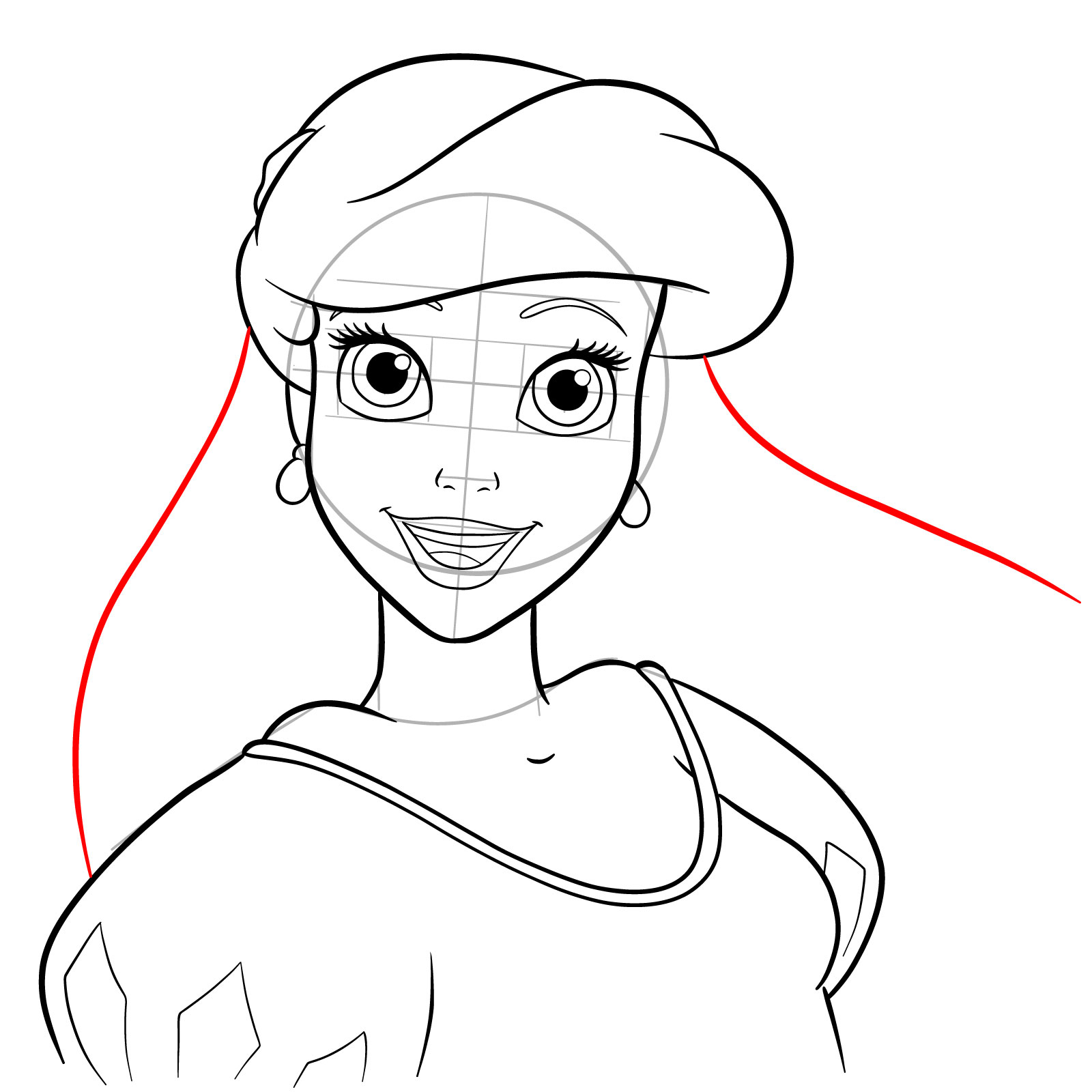 How to draw Ariel's face - The Little Mermaid - step 27