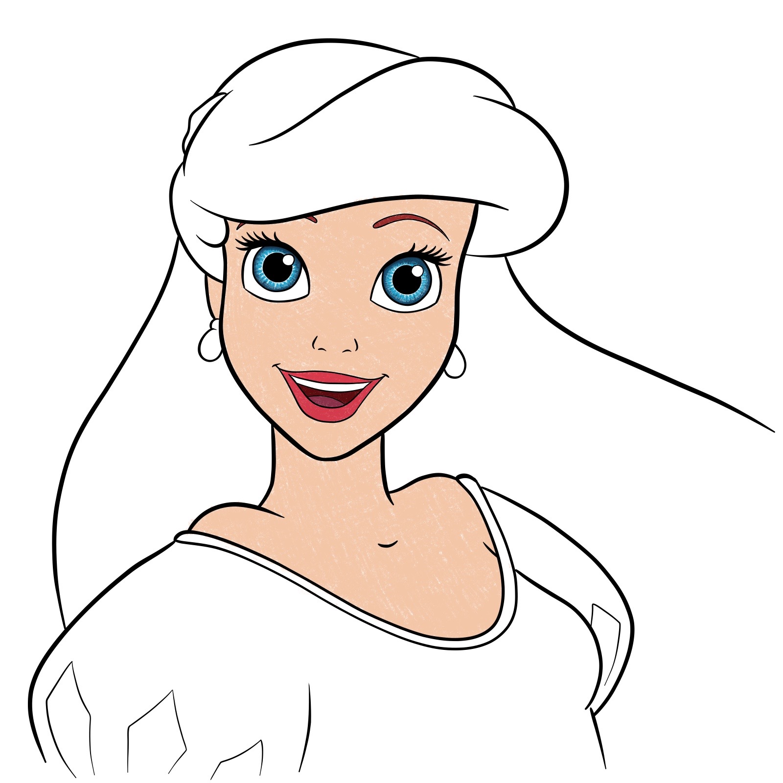 How to draw Ariel's face - The Little Mermaid - step 33