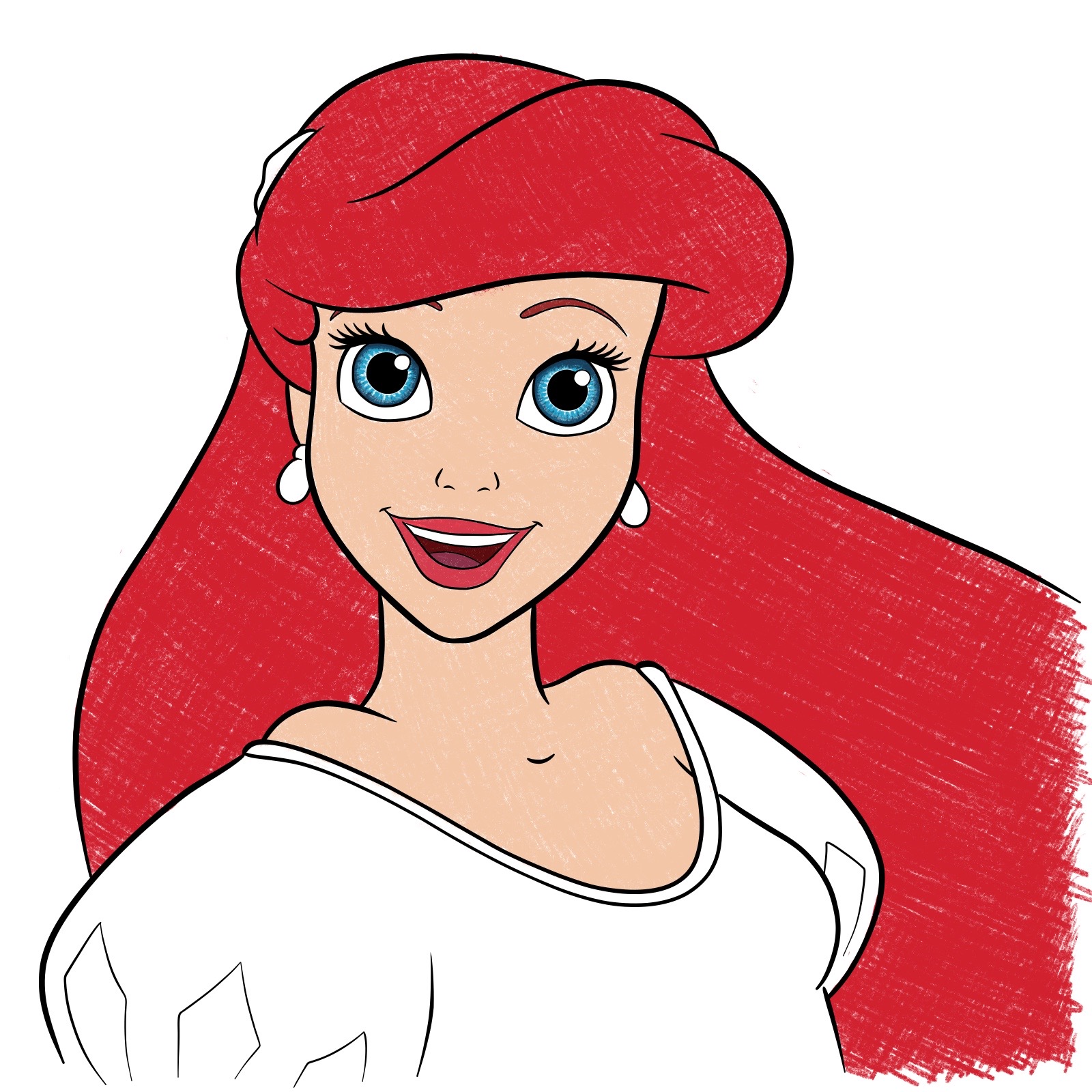 How to draw Ariel's face - The Little Mermaid - step 34