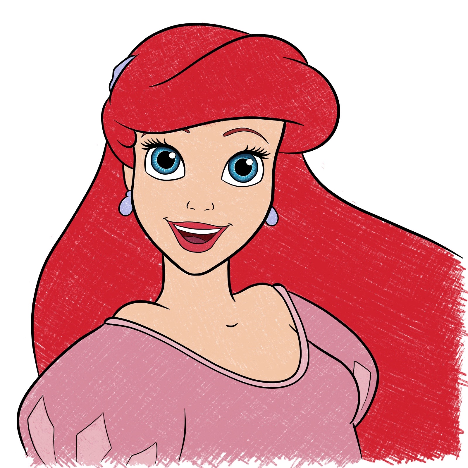 How to draw Ariel's face - The Little Mermaid - step 36