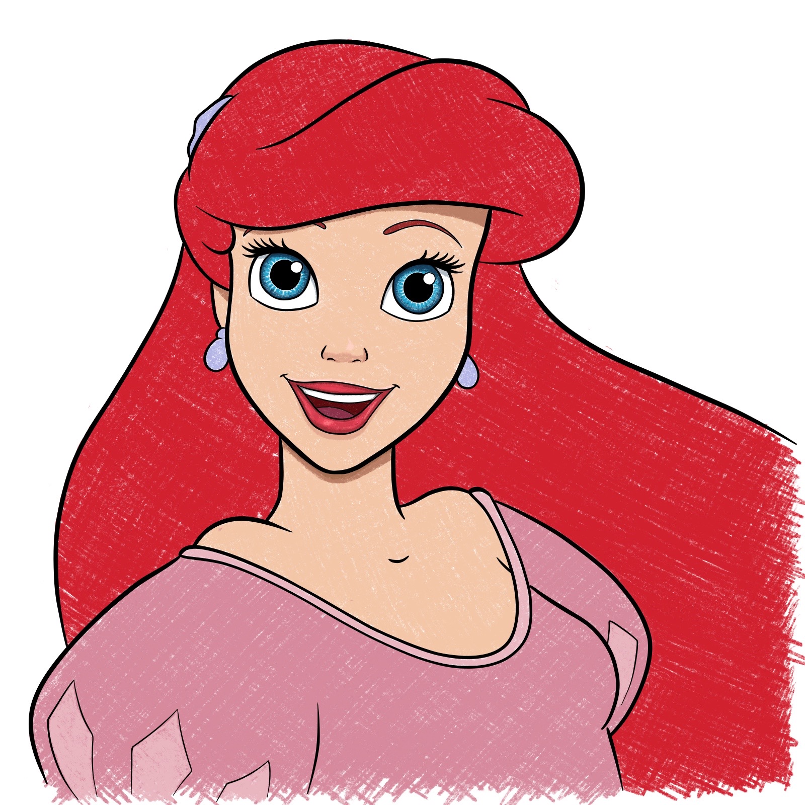 How to draw Ariel's face - The Little Mermaid - step 37