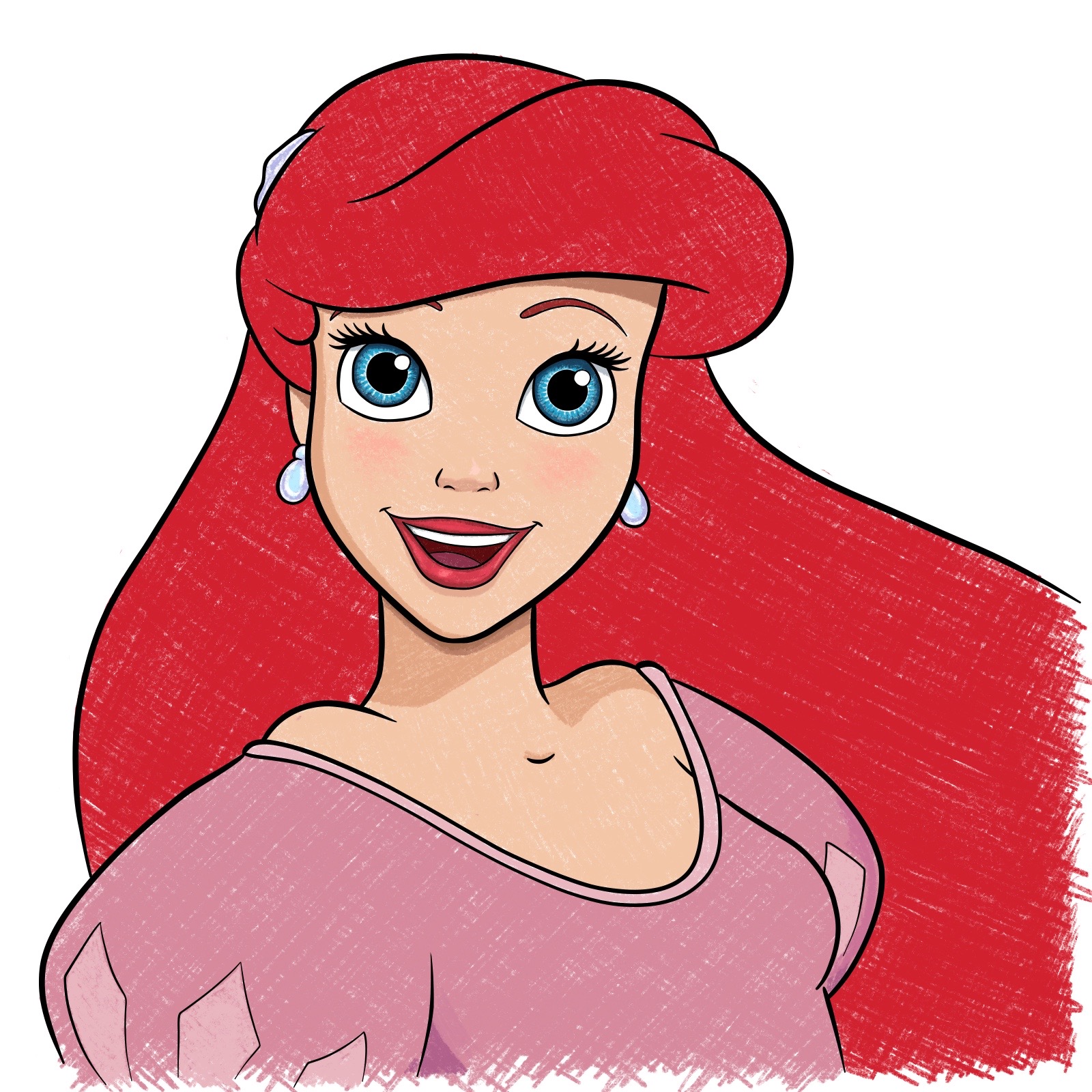 How to draw Ariel's face - The Little Mermaid - step 39
