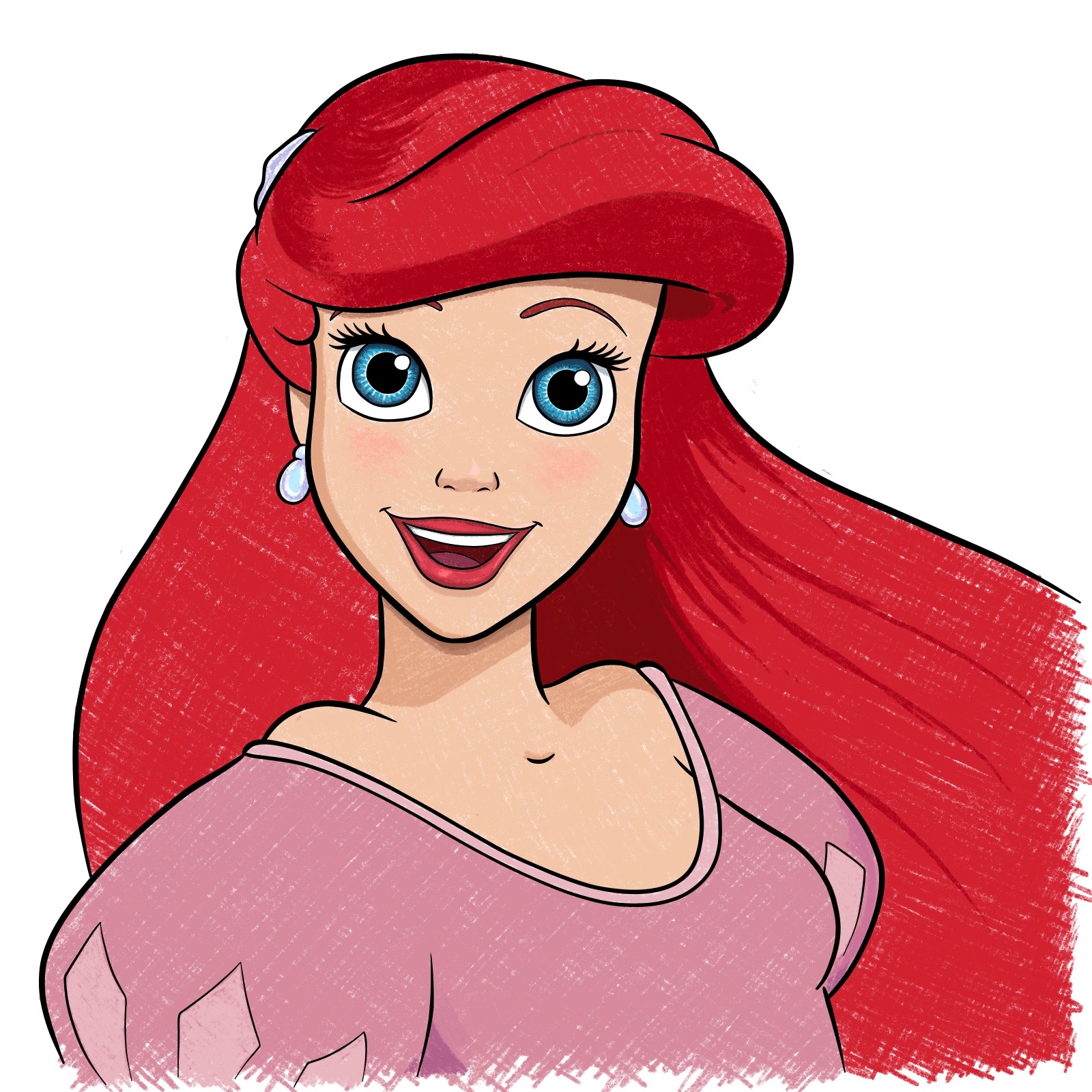 How to draw Ariel's face - The Little Mermaid - step 40