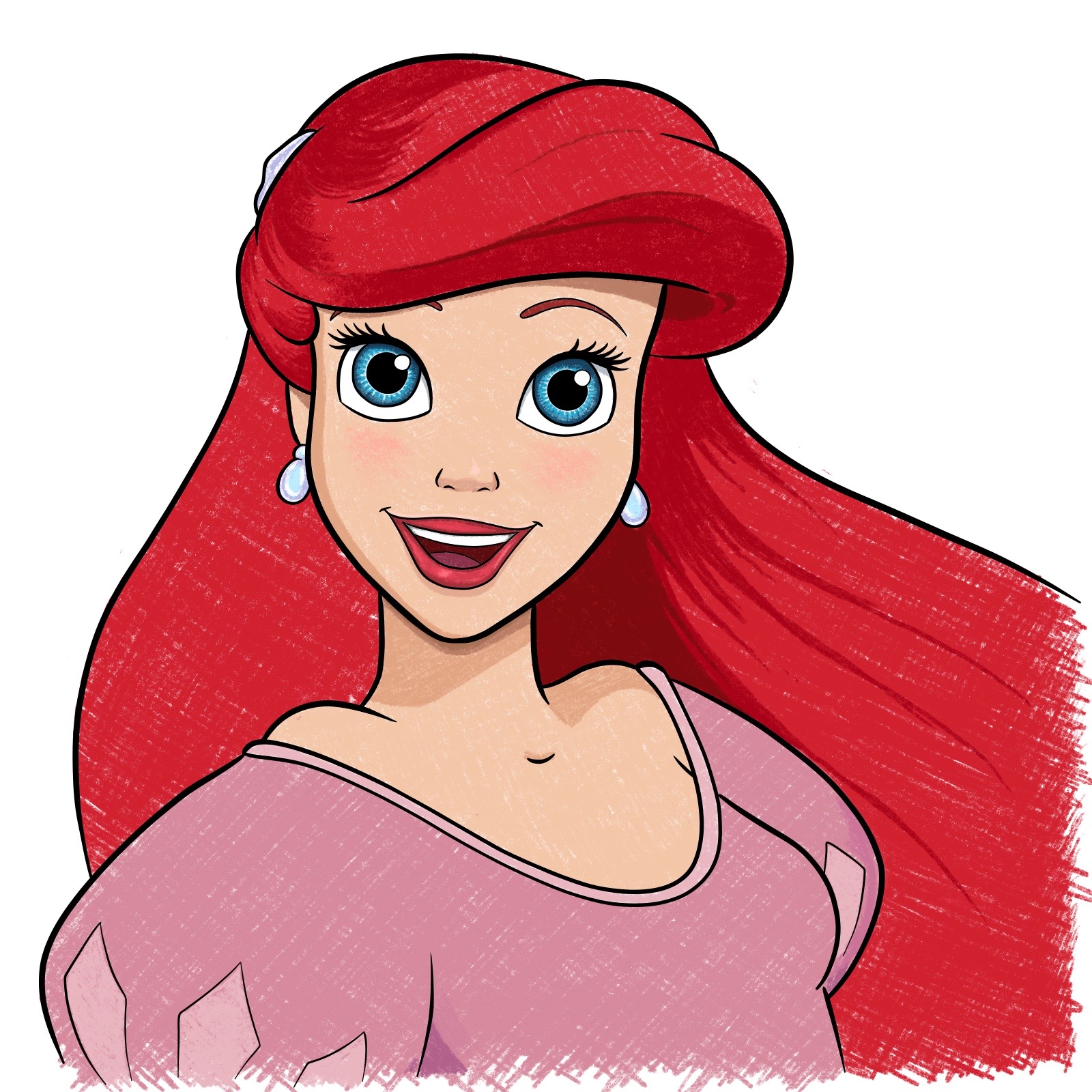 How to draw Ariel's face - The Little Mermaid - step 41