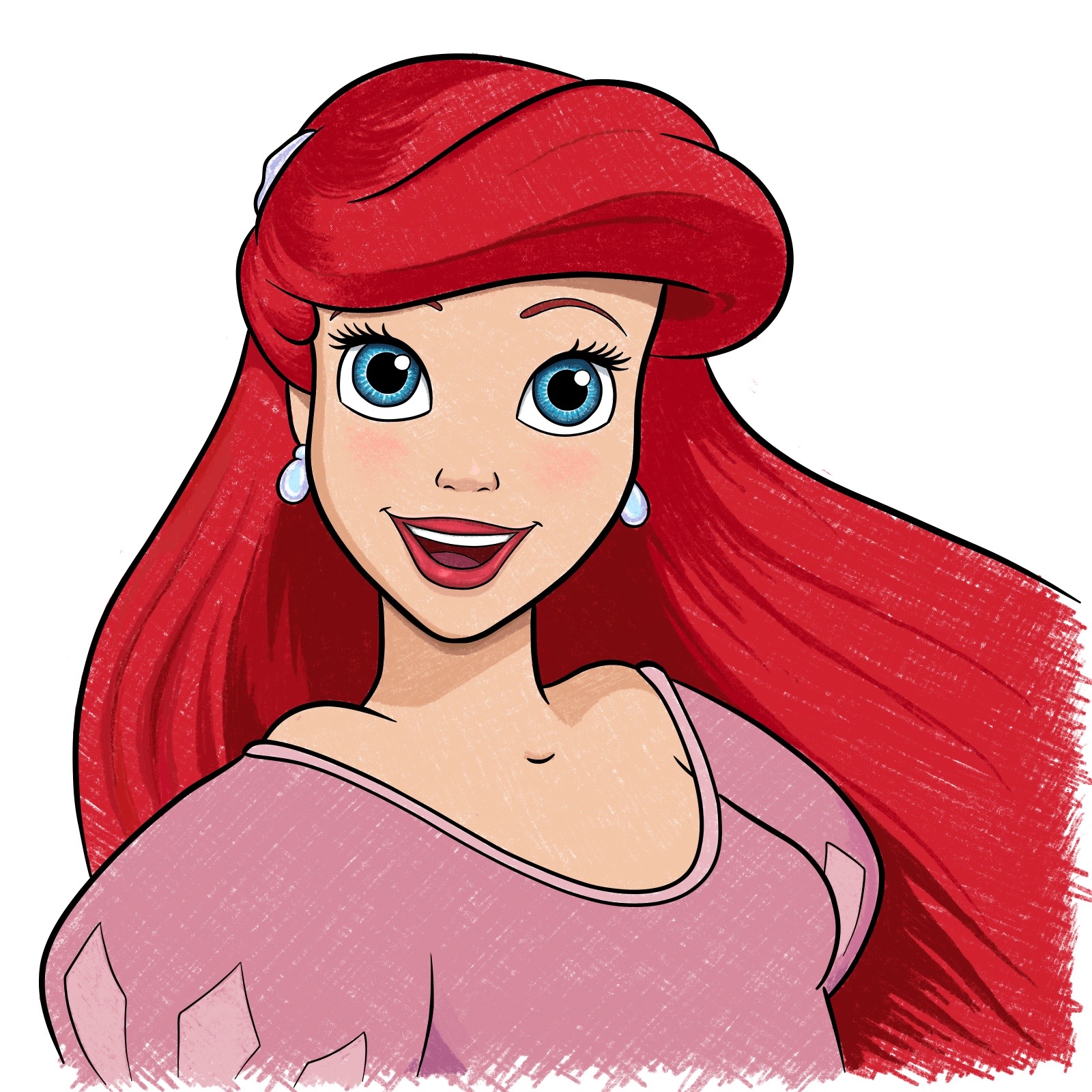 How to draw Ariel's face - The Little Mermaid - step 42