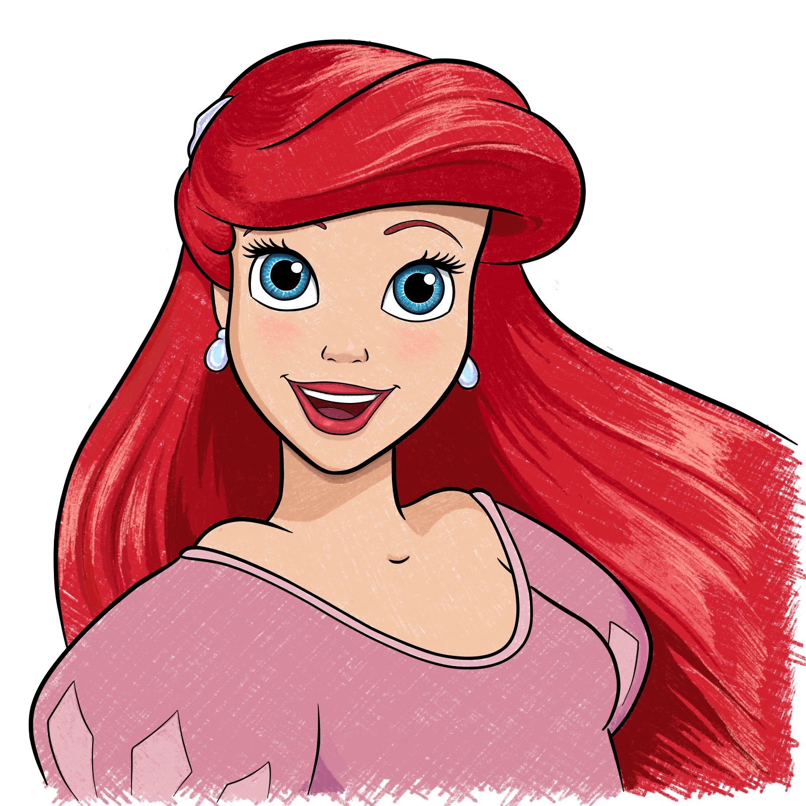 How to draw Ariel's face - The Little Mermaid - final step