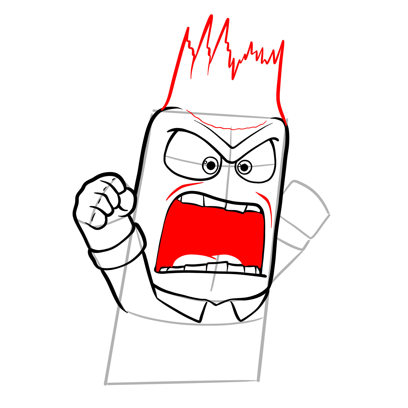 How to draw angry Anger with his head in flames - step 08