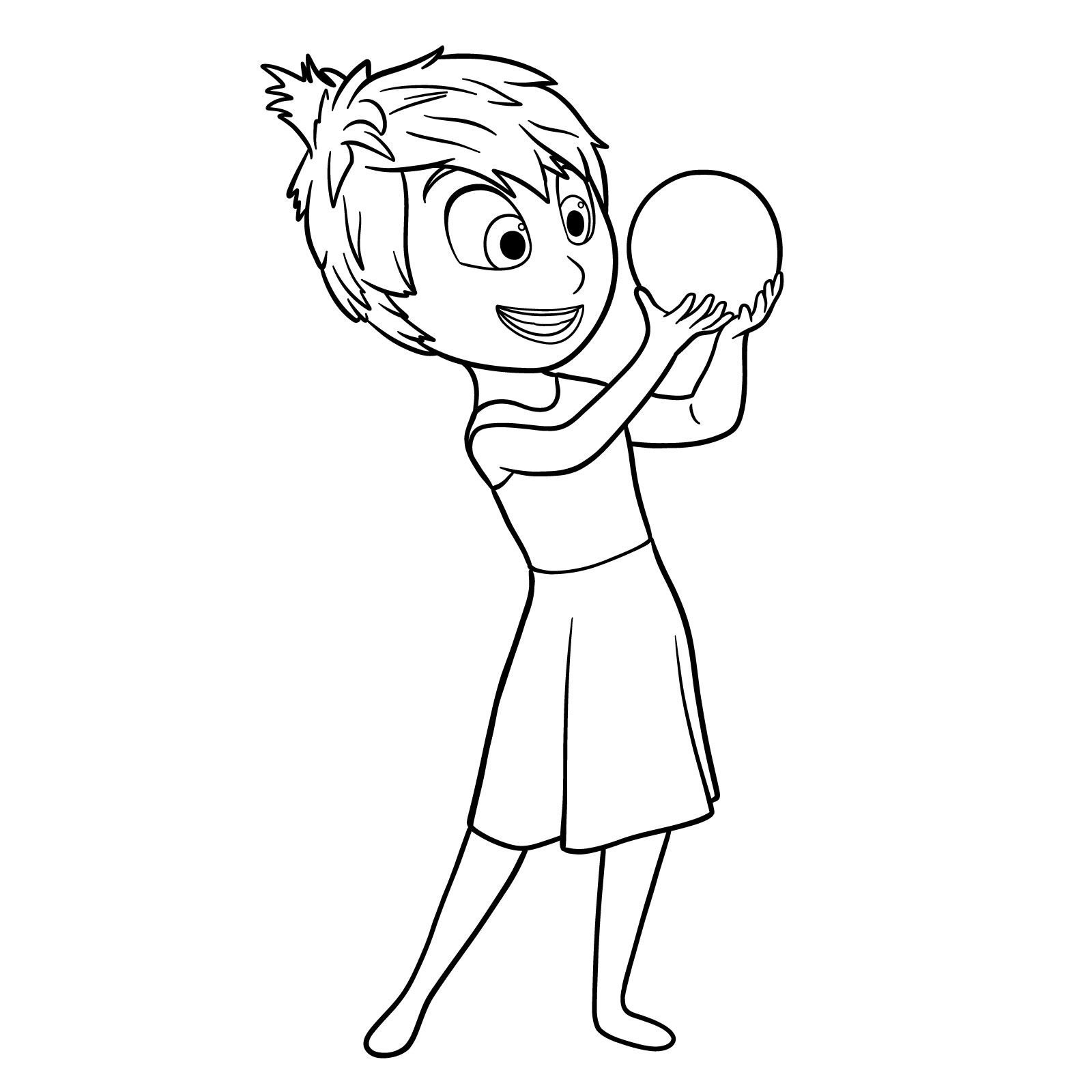 Cleaned sketch of Joy holding a Memory Ball after inking - step 16