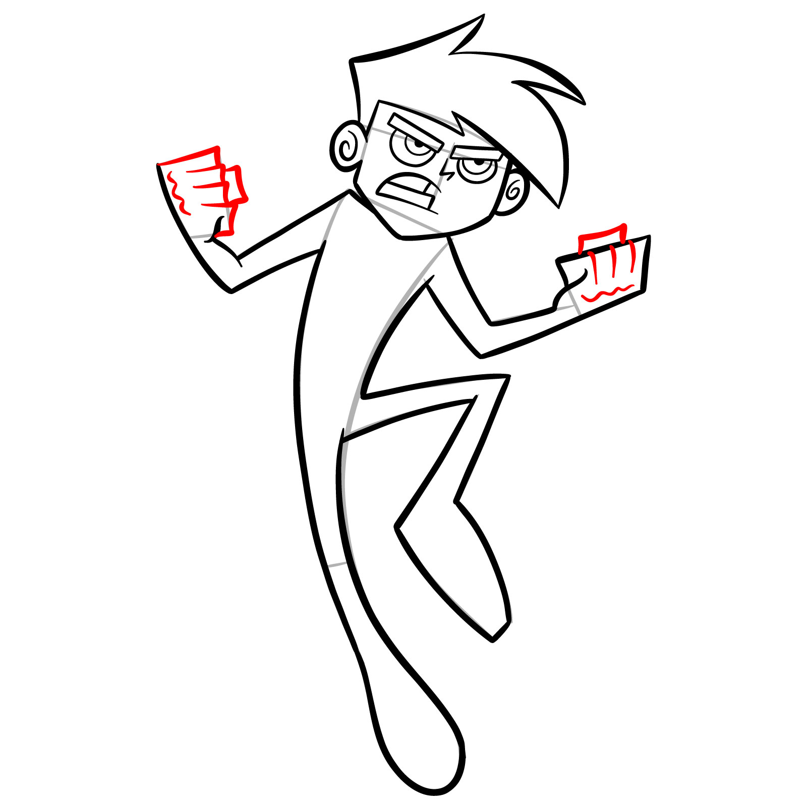 How to draw Danny Phantom in action pose - step 11