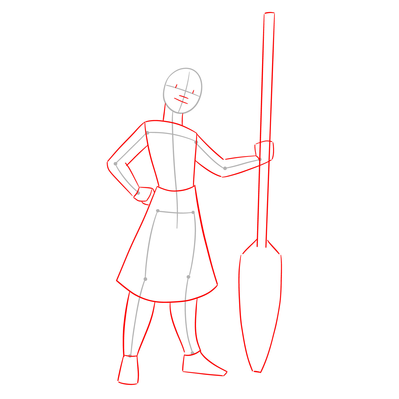 Basic shape outlines for Moana’s body and paddle in Moana 2 drawing - step 02