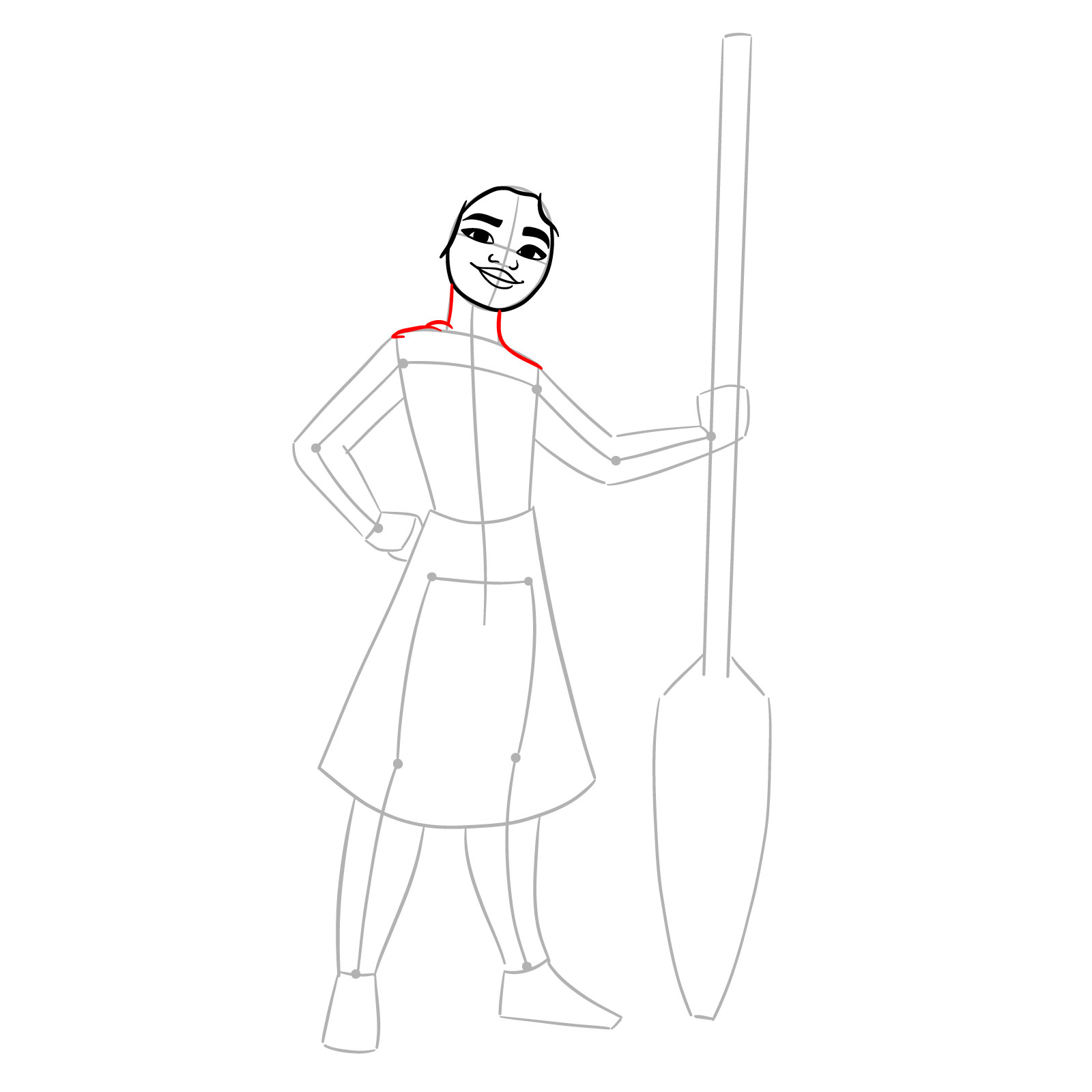 Neck and shoulder outlines for Moana drawing - step 07