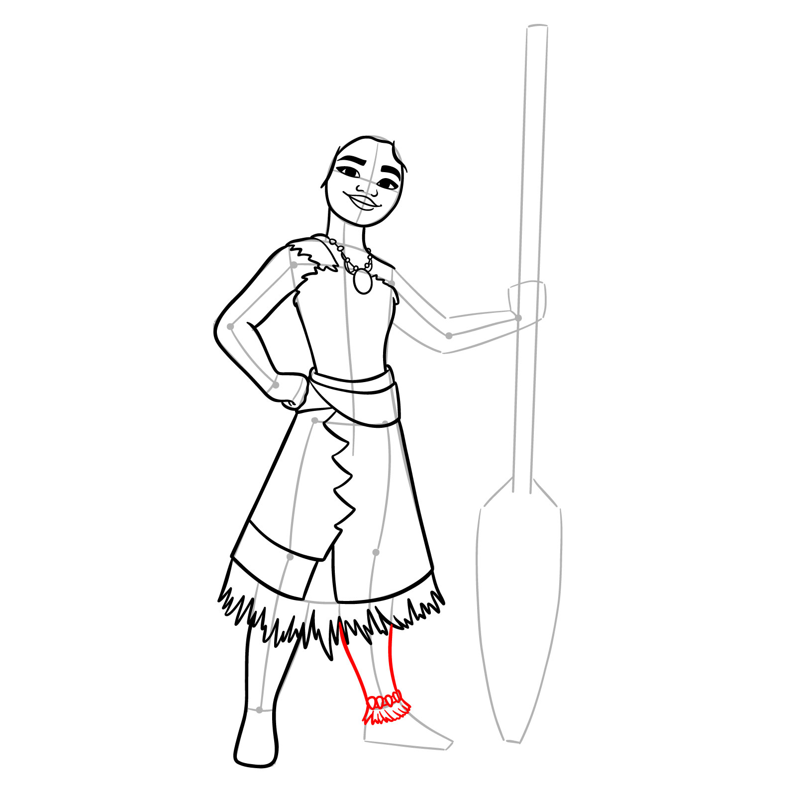 Left leg and anklet in Moana drawing - step 15