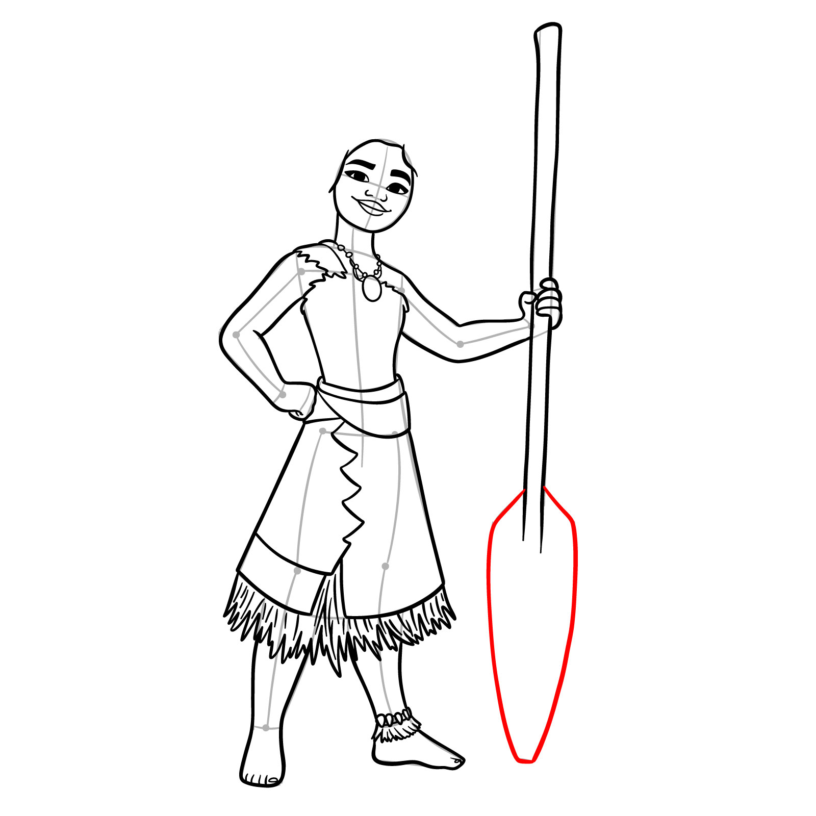 Paddle outline in Moana 2 drawing - step 20