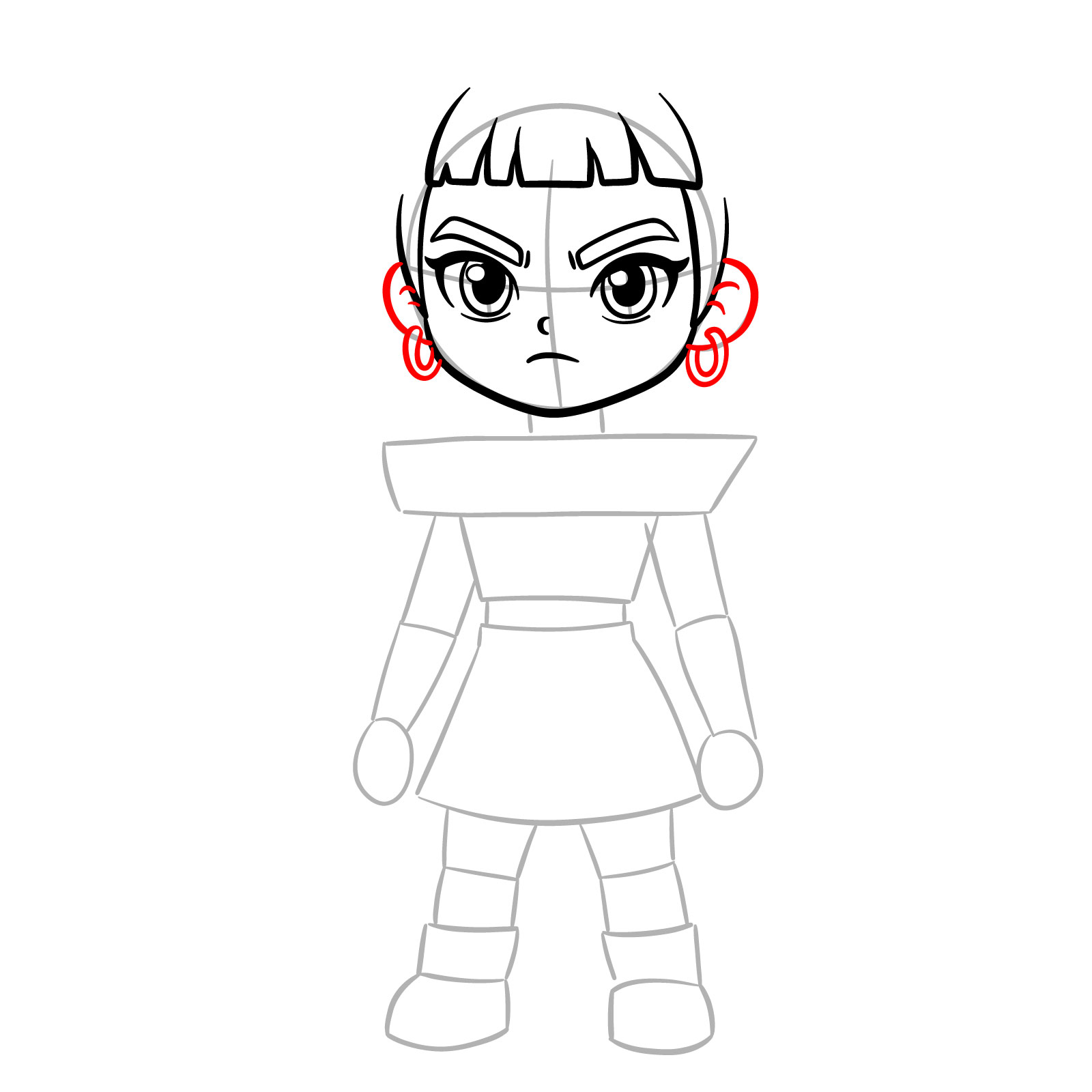 How to draw chibi Zoey from KPop Demon Hunters - step 07