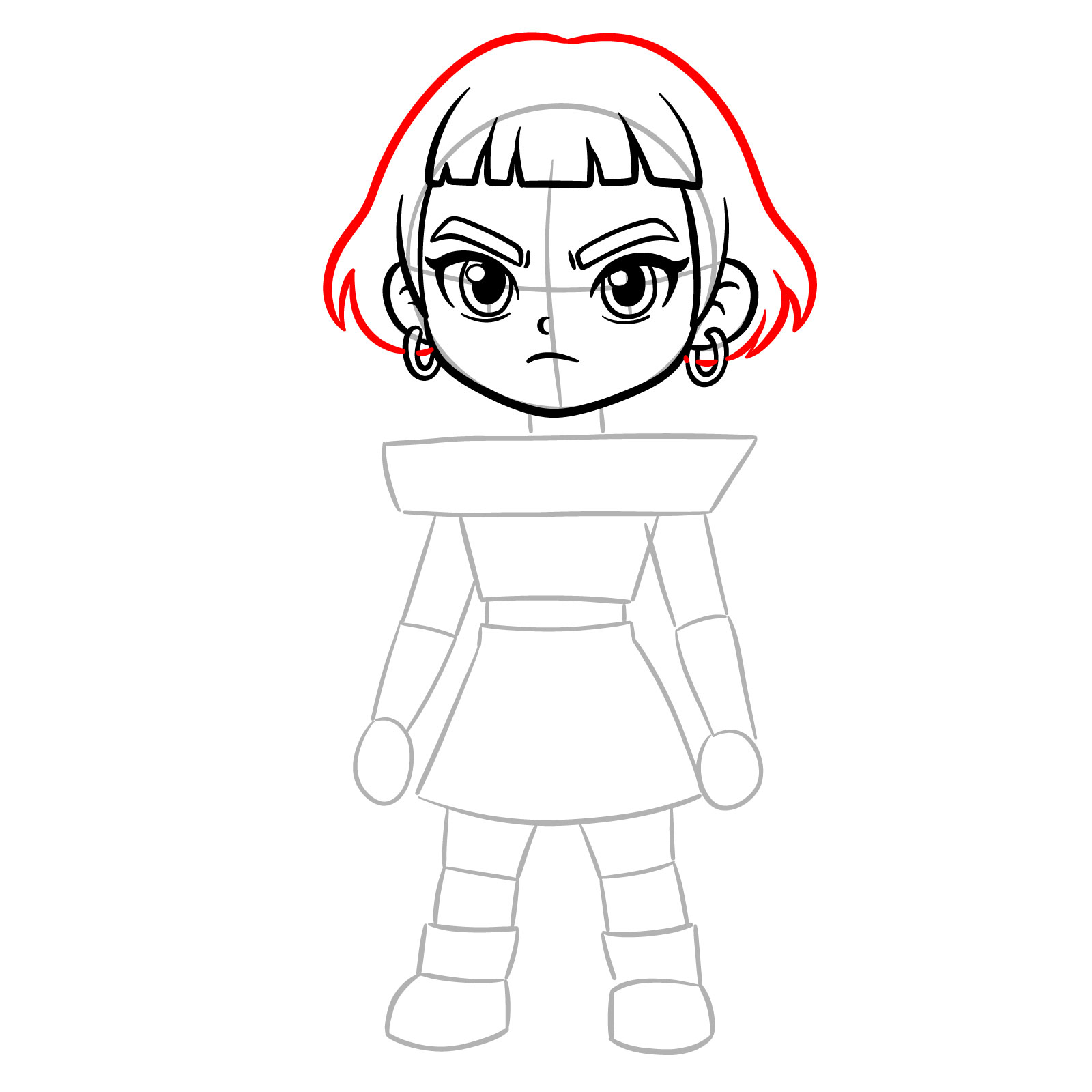 How to draw chibi Zoey from KPop Demon Hunters - step 08
