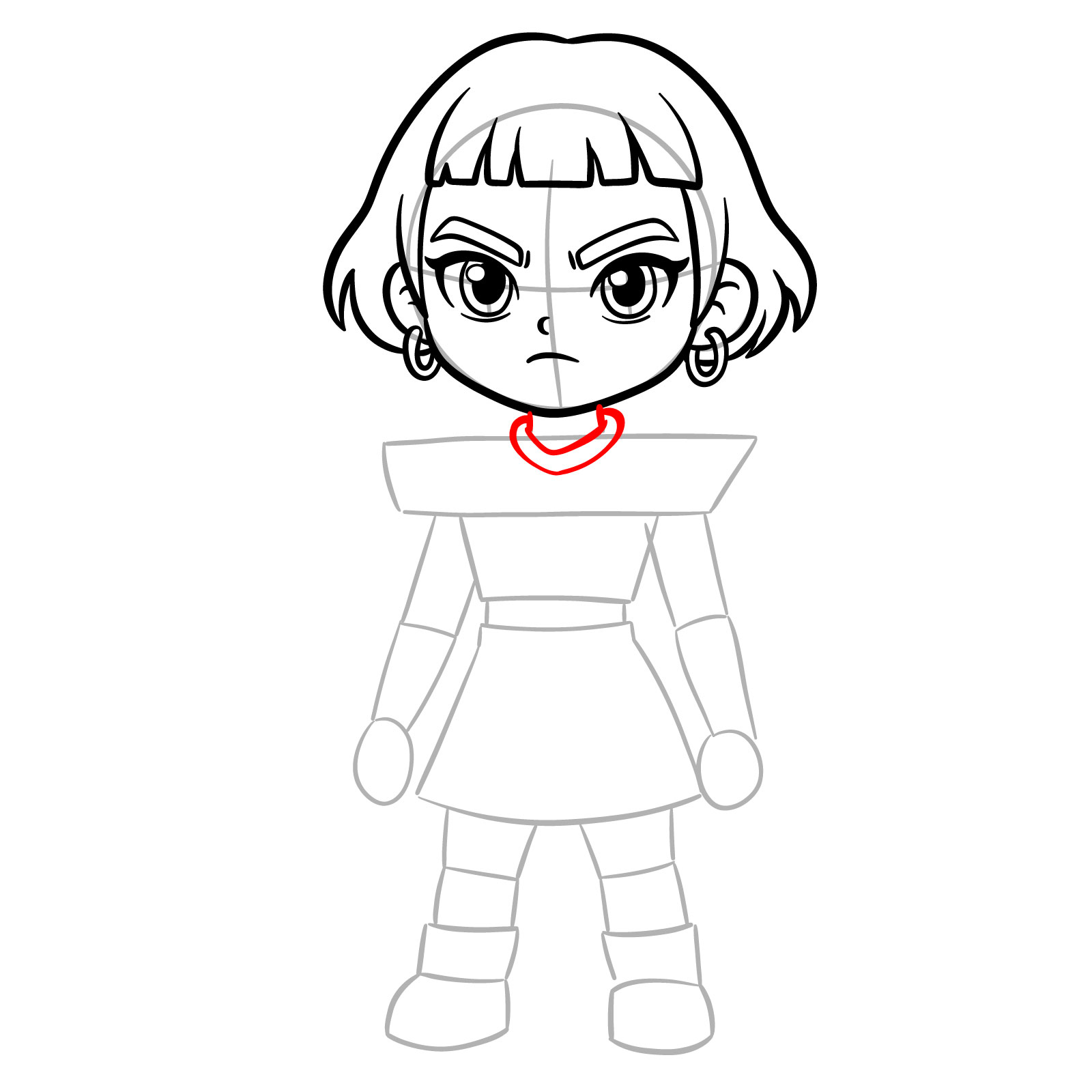 How to draw chibi Zoey from KPop Demon Hunters - step 09