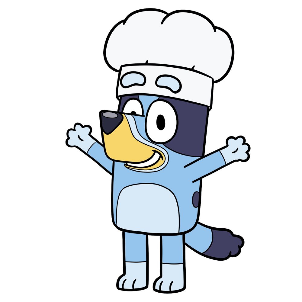 Learn How to Draw Bluey Dressed as a Chef – 17 Steps