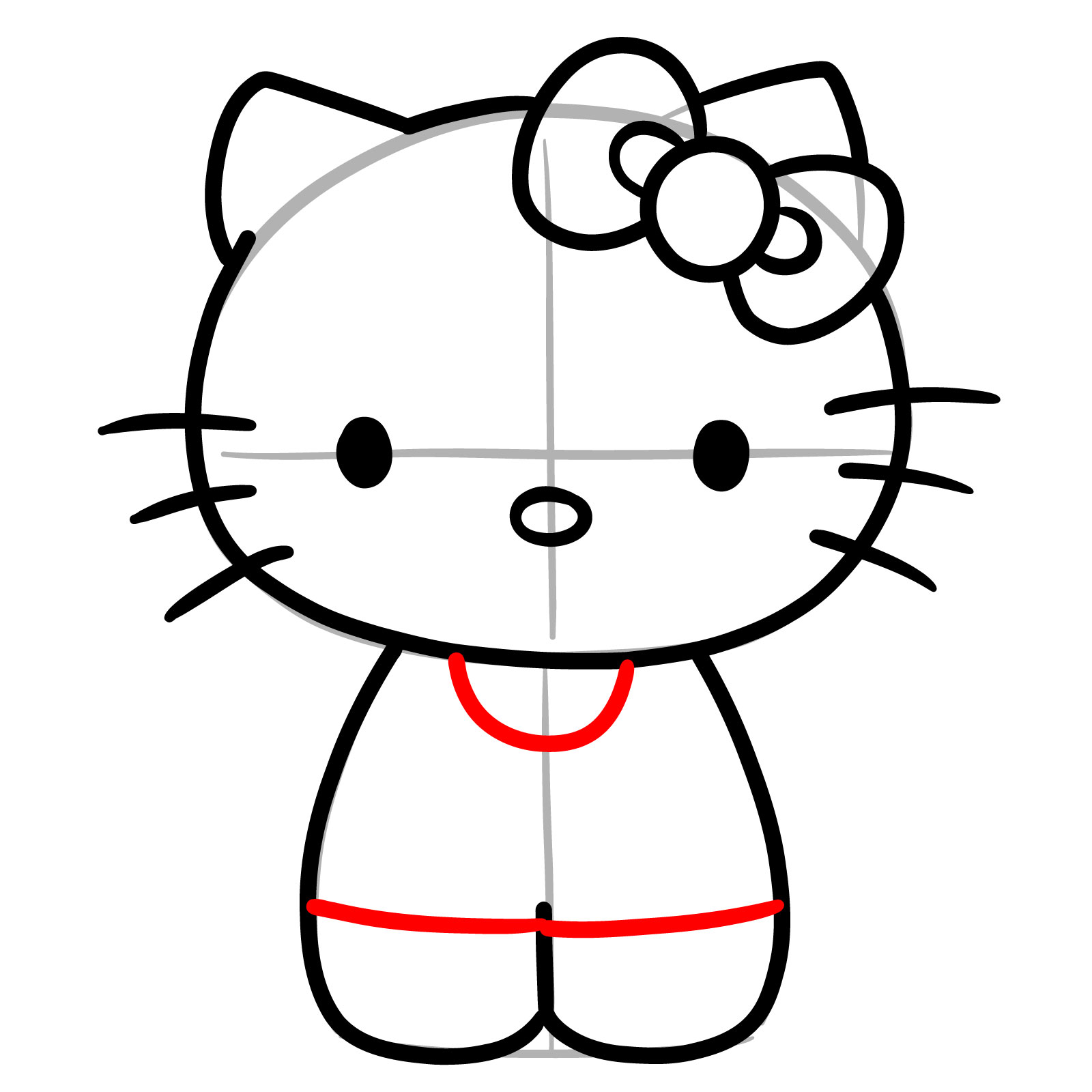 How to Draw Hello Kitty in Blue Overalls - step 08
