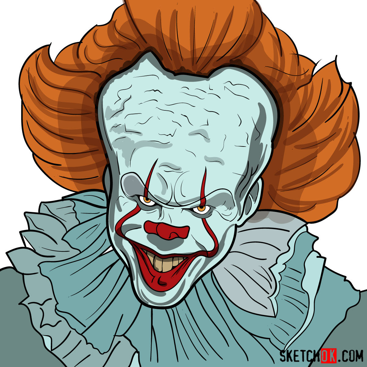 How to draw Pennywise the Dancing Clown step by step Step by step