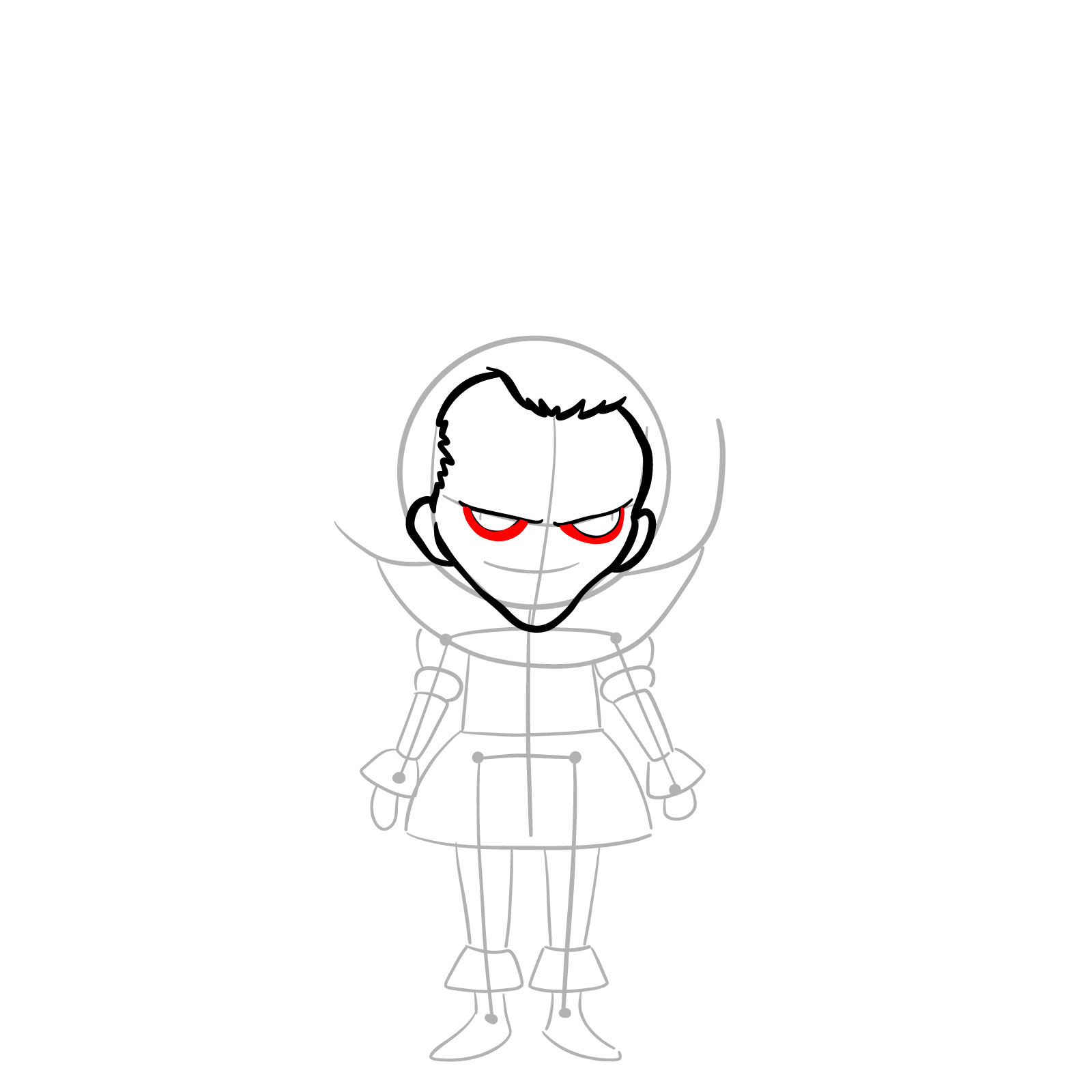 How to draw chibi Pennywise - step 08