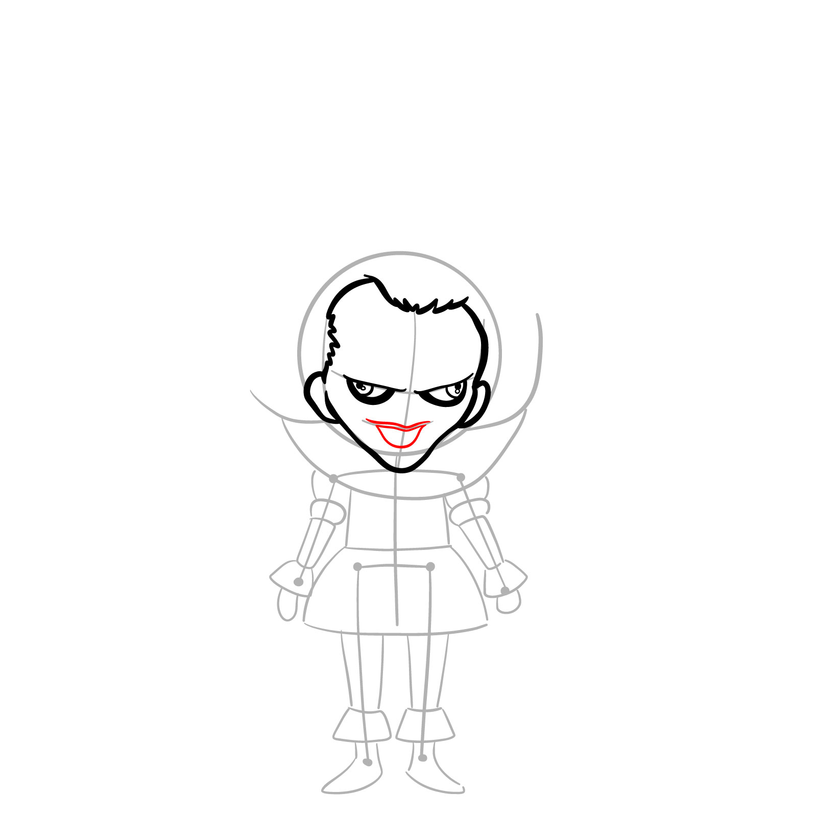 How to draw chibi Pennywise - step 10