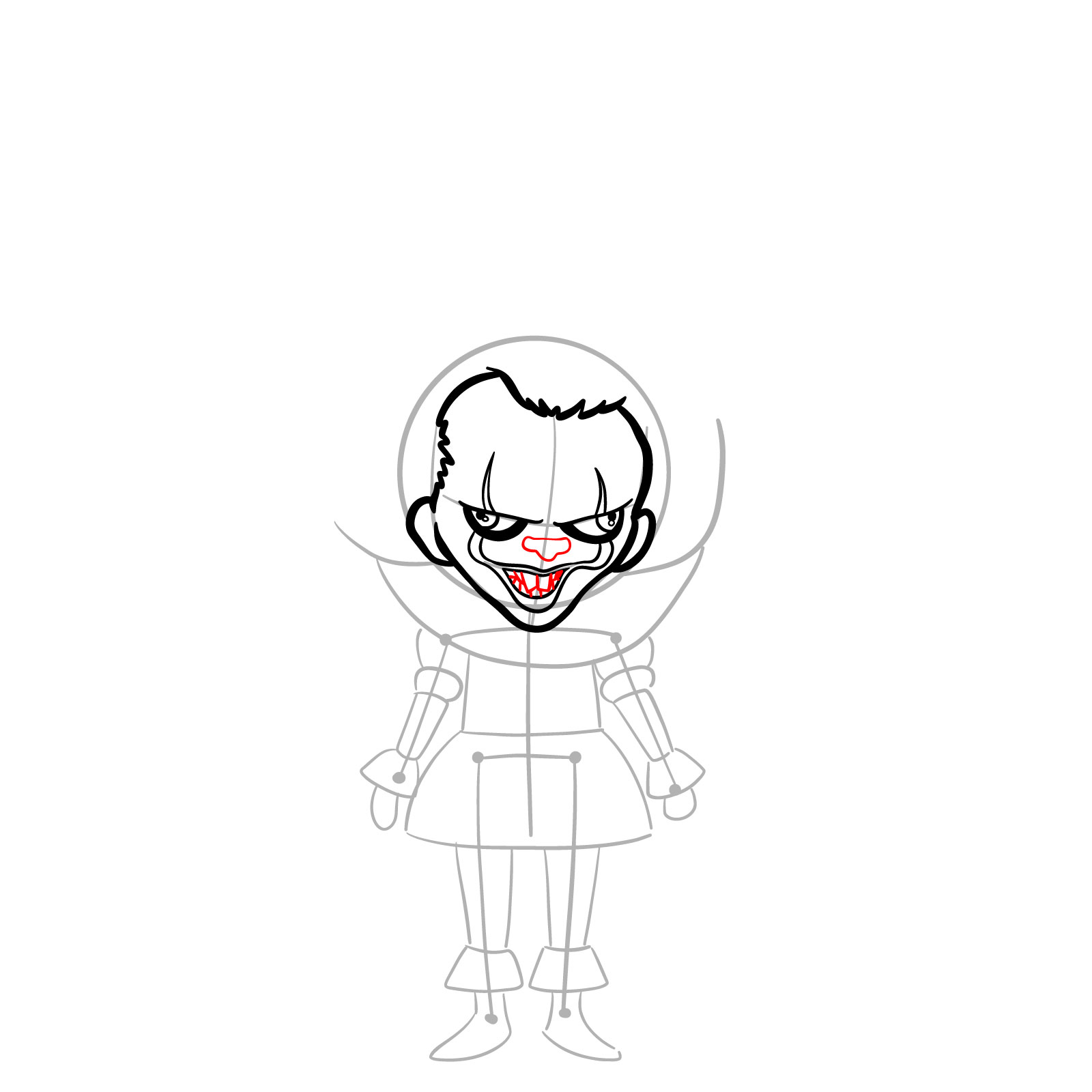 How to draw chibi Pennywise - step 12
