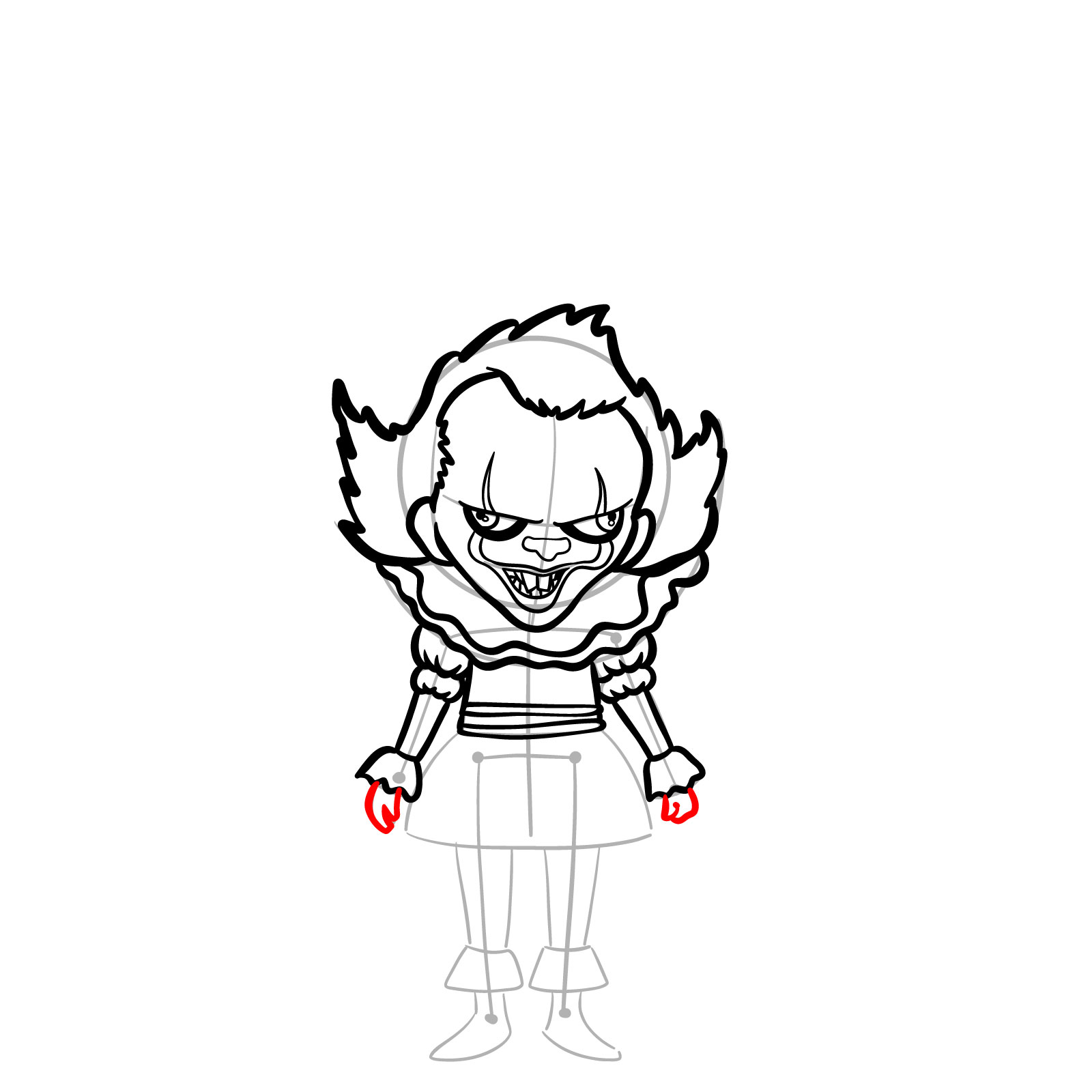 How to draw chibi Pennywise - step 20