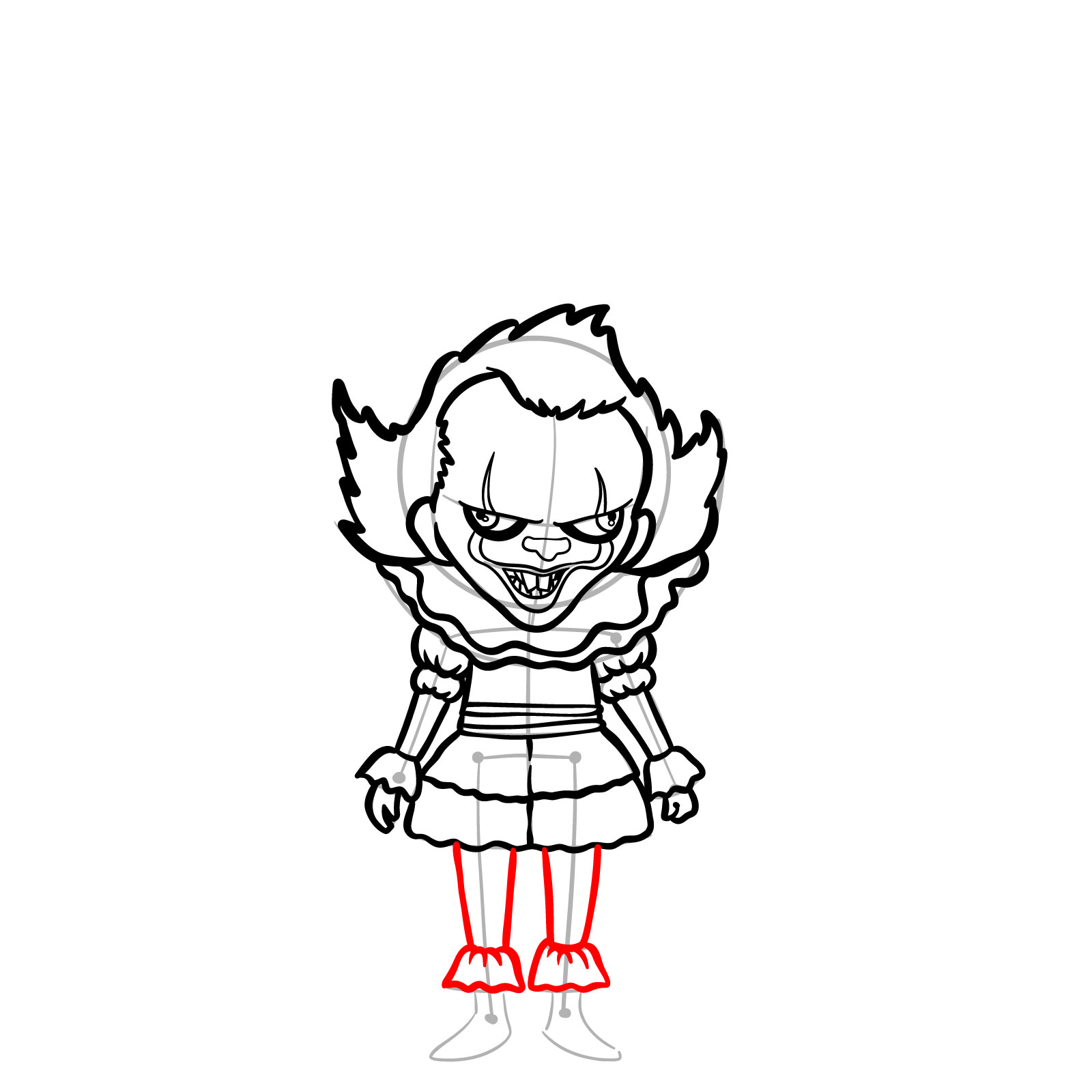 How to draw chibi Pennywise - step 23