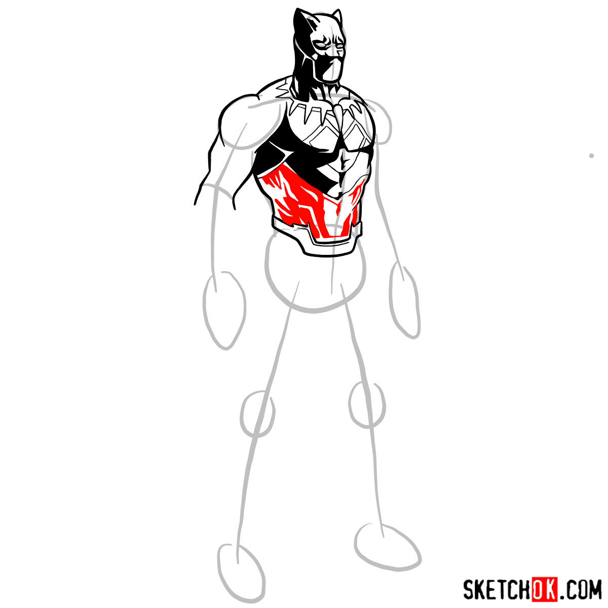 How to draw Black Panther from Marvel - step 08