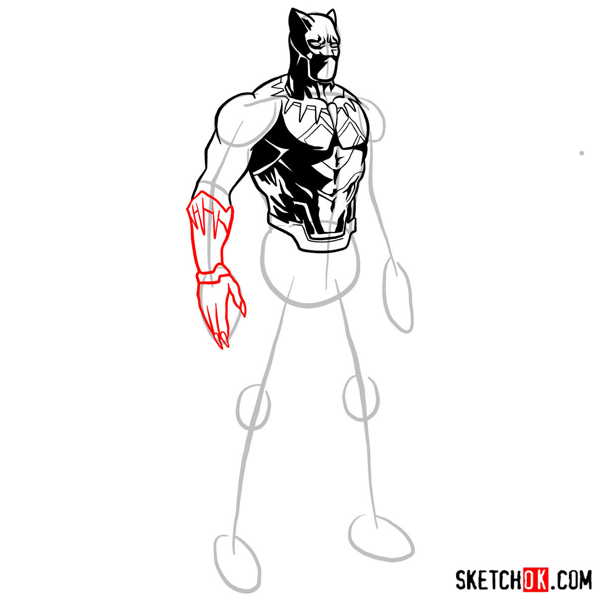 How to draw Black Panther from Marvel - step 09