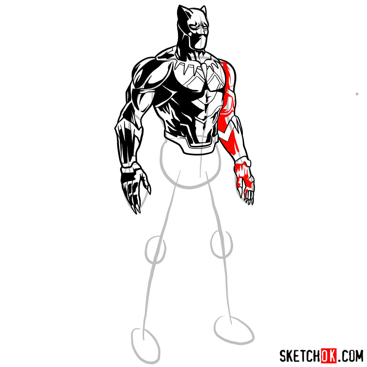 How to draw Black Panther from Marvel - step 12