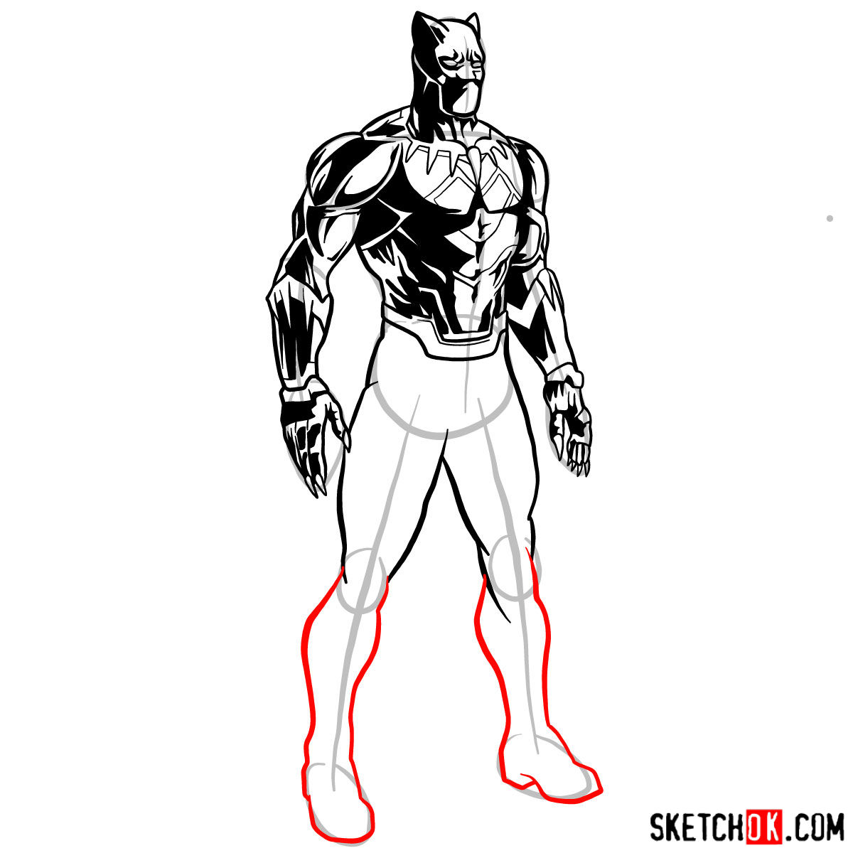 How to draw Black Panther from Marvel - step 14