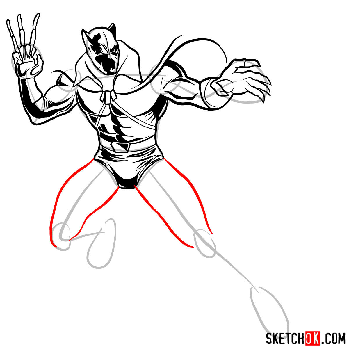 How to draw Black Panther superhero in battle rack - step 09