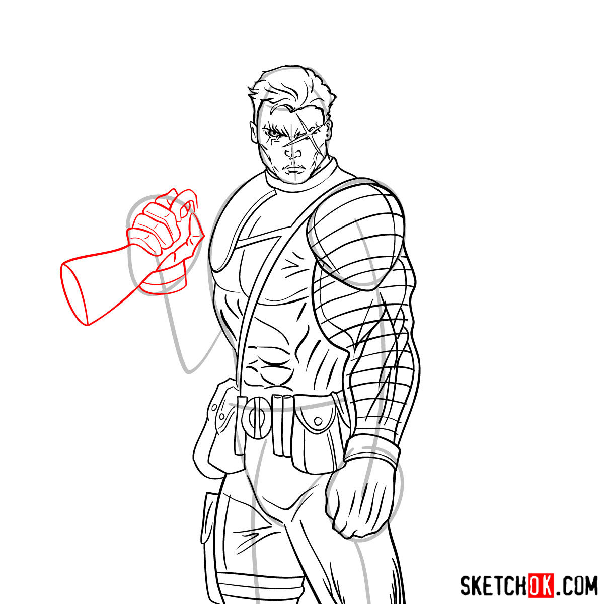 How to draw Cable with a gun - step 14