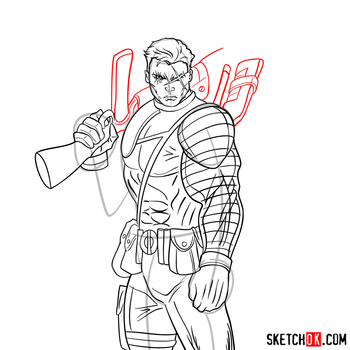 How to draw Cable with a gun - step 15