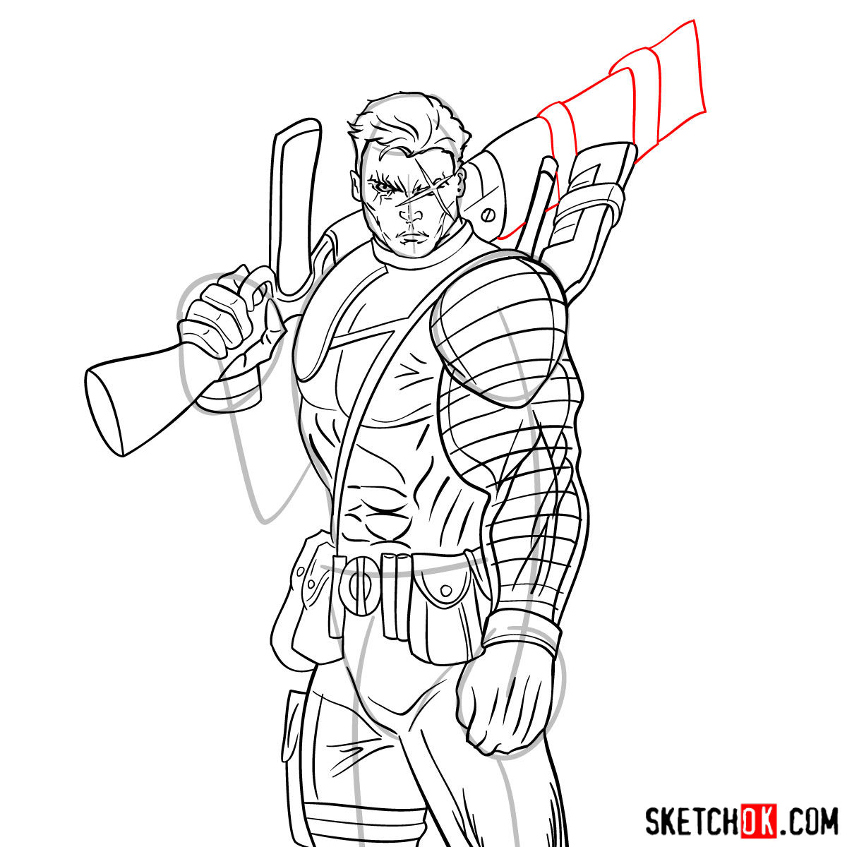 How to draw Cable with a gun - step 16