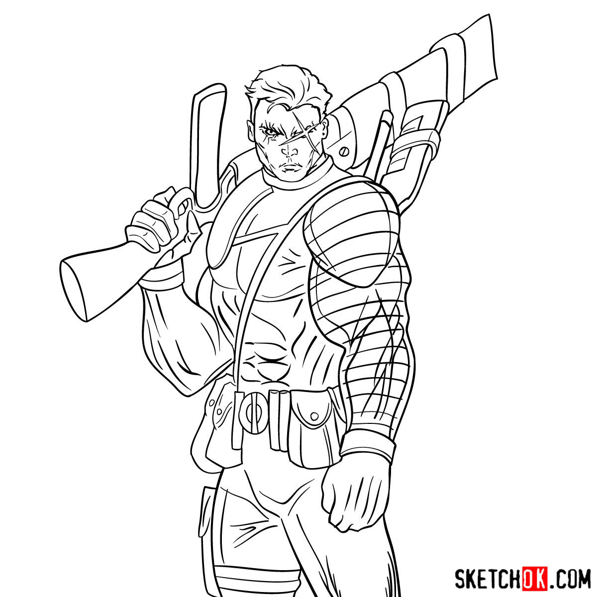 How to draw Cable with a gun - step 18