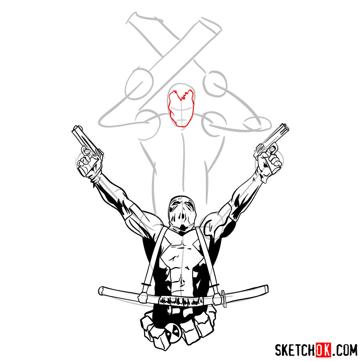 How to draw Cable and Deadpool together - step 12