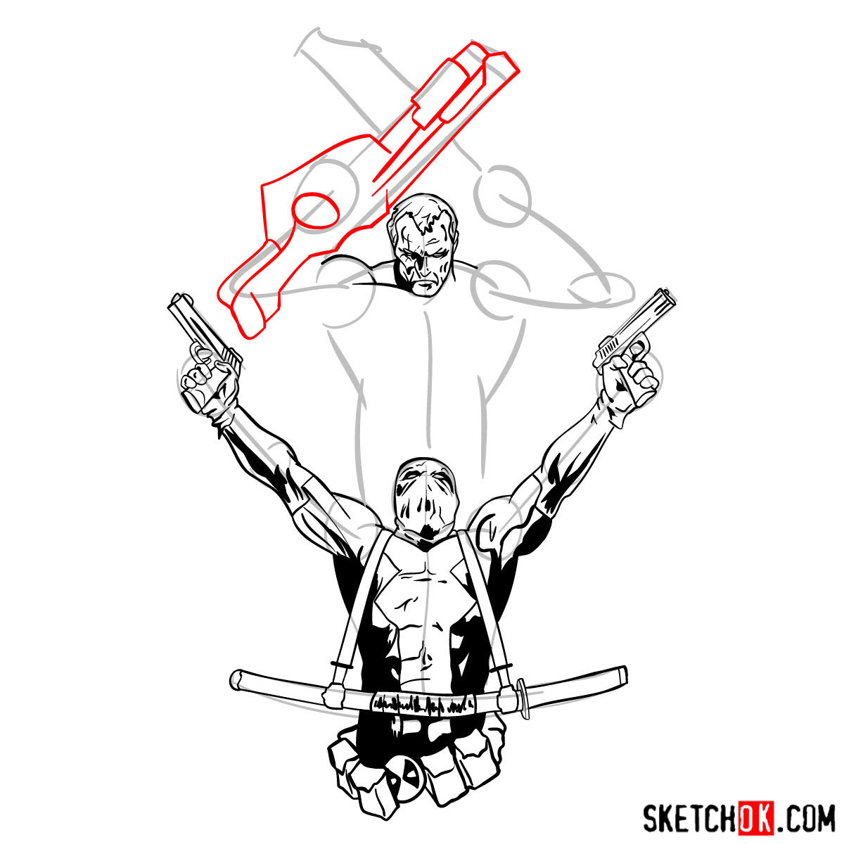 How to draw Cable and Deadpool together - step 17