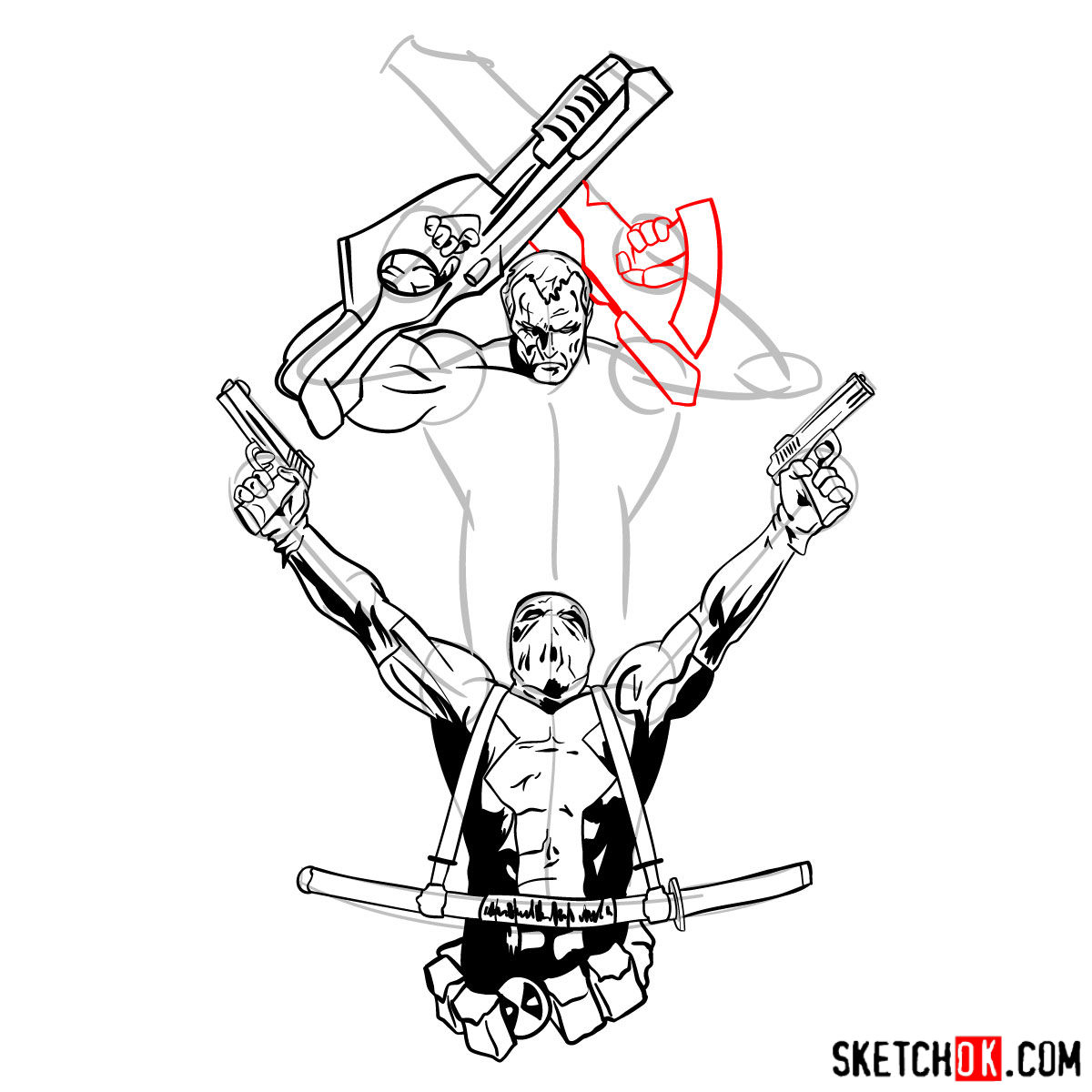 How to draw Cable and Deadpool together - step 20
