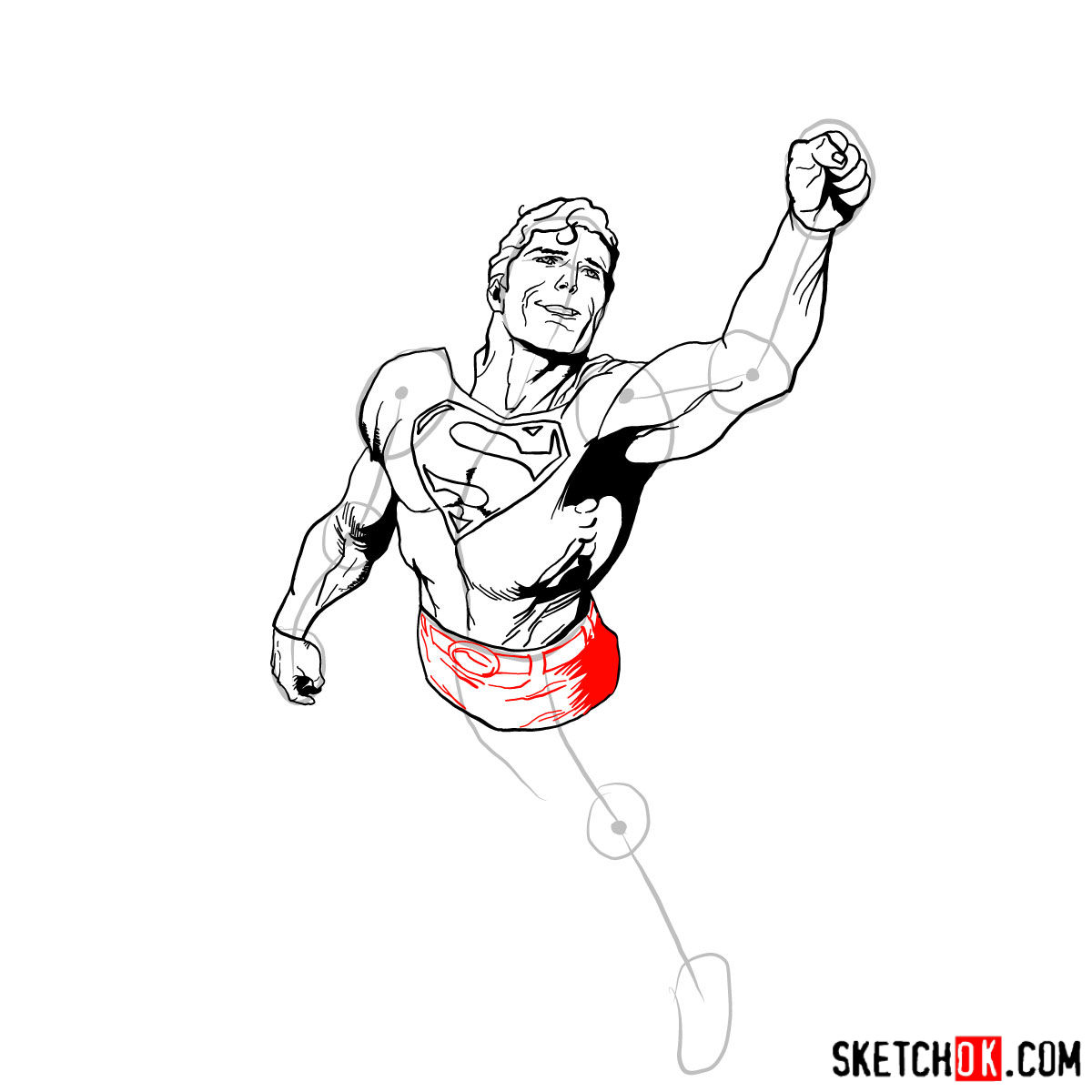 How to draw flying Superman - step 11