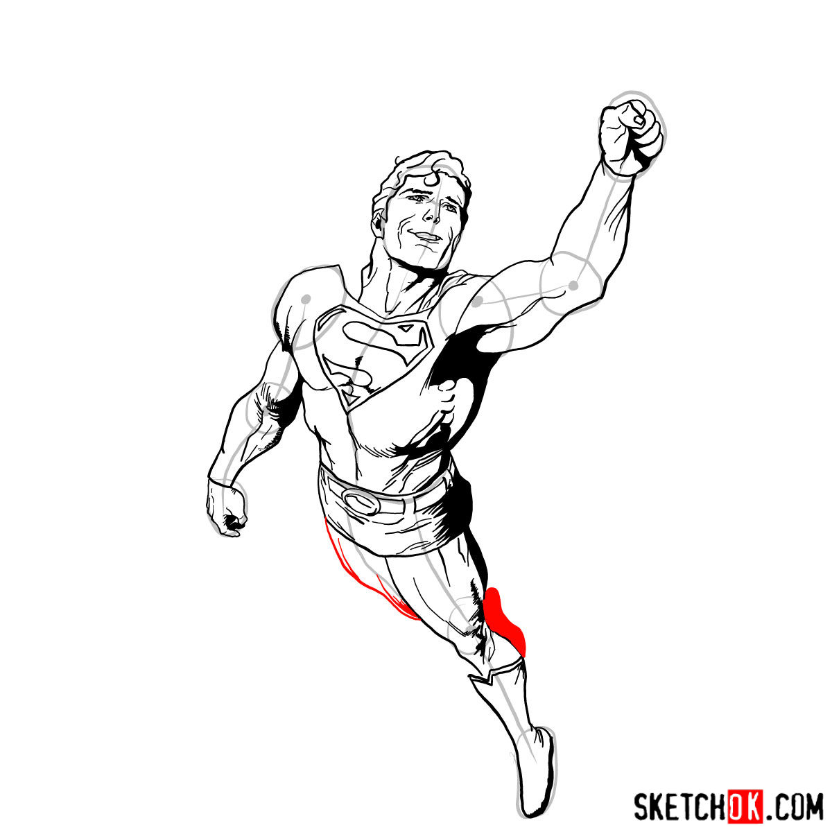 How to draw flying Superman - step 13