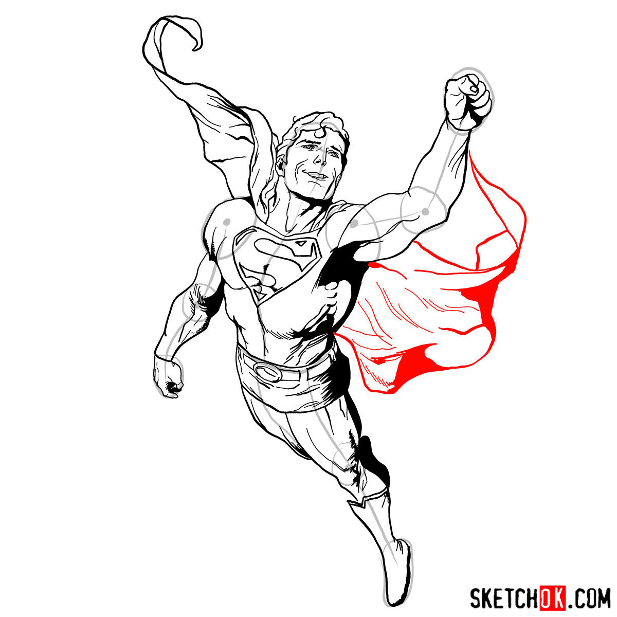 How to draw flying Superman - step 15