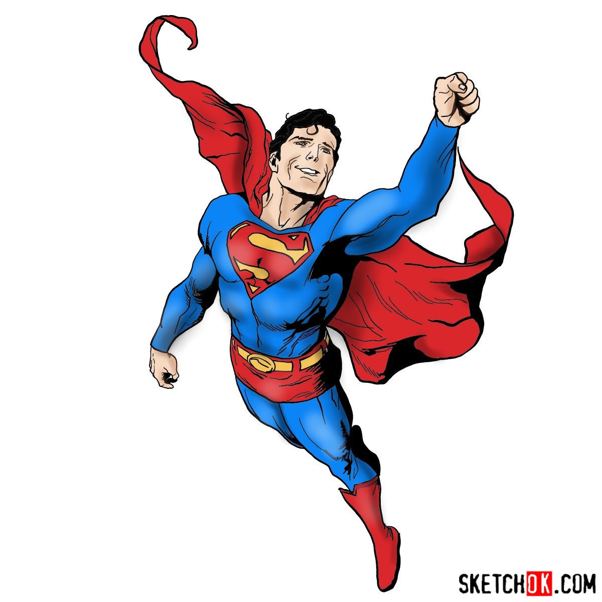 How to draw flying Superman - Sketchok easy drawing guides